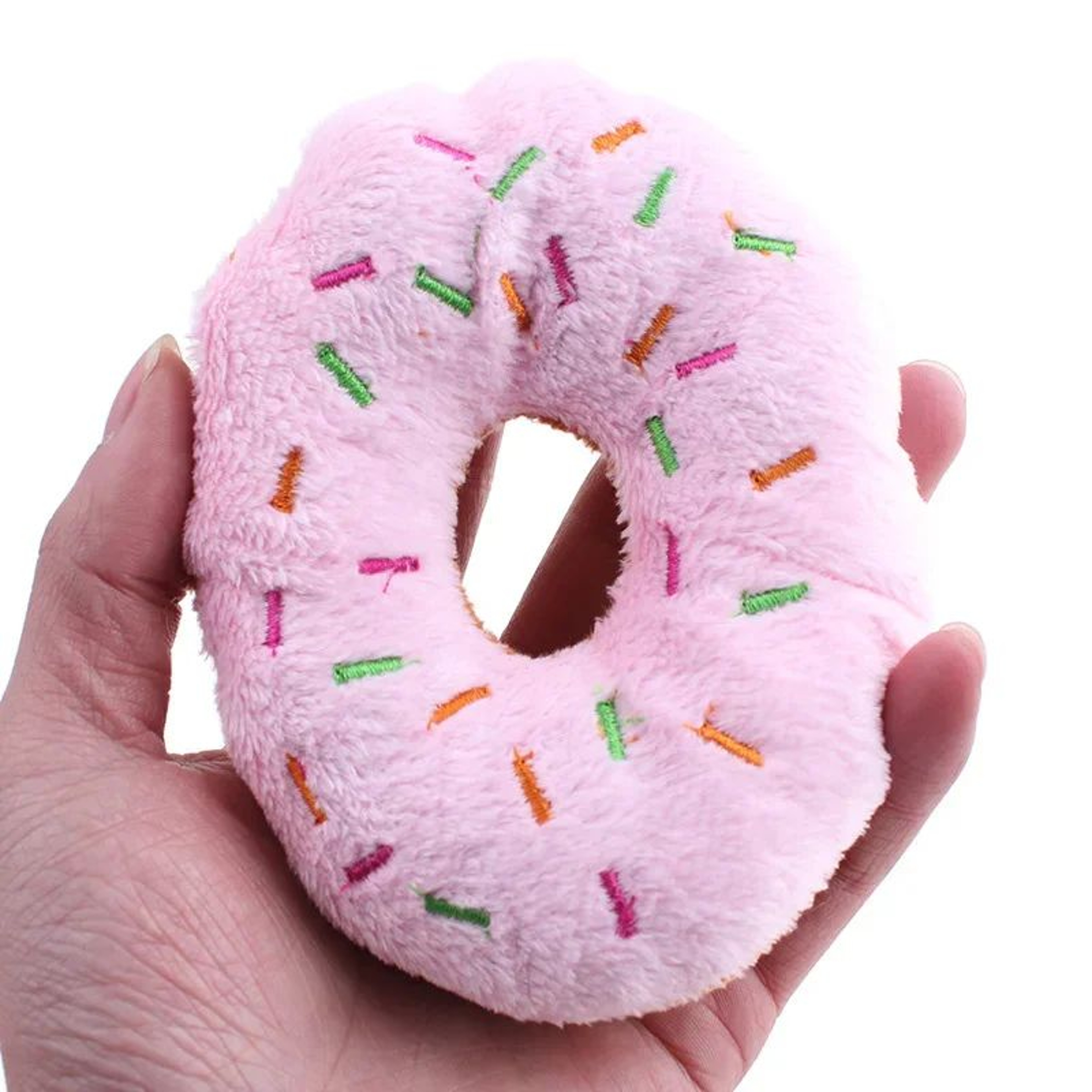 SnuggleBite Donut Plush Dog Toy  Soft Squeaky Chew Toy For Small  Medium Dogs 4