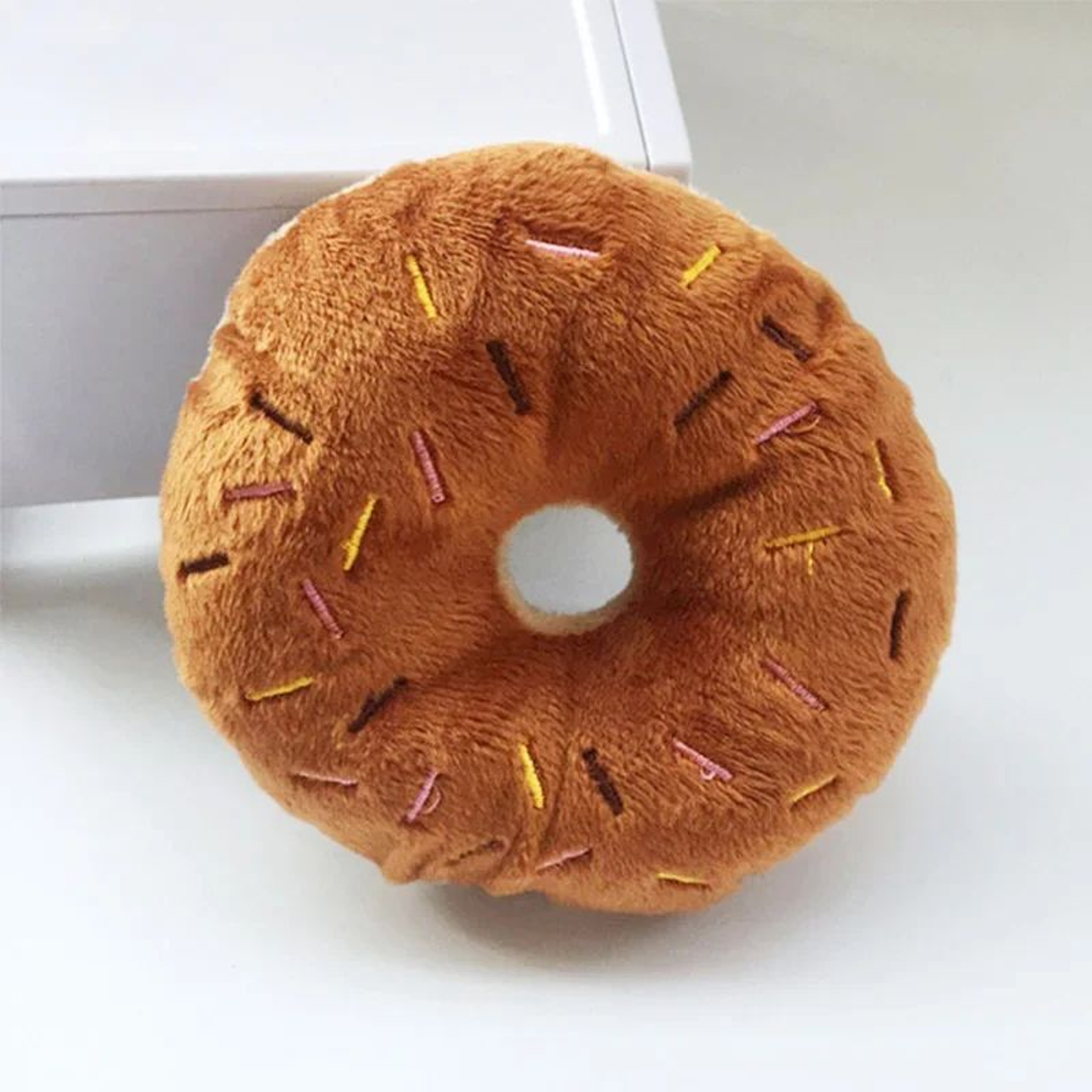 SnuggleBite Donut Plush Dog Toy  Soft Squeaky Chew Toy For Small  Medium Dogs 6