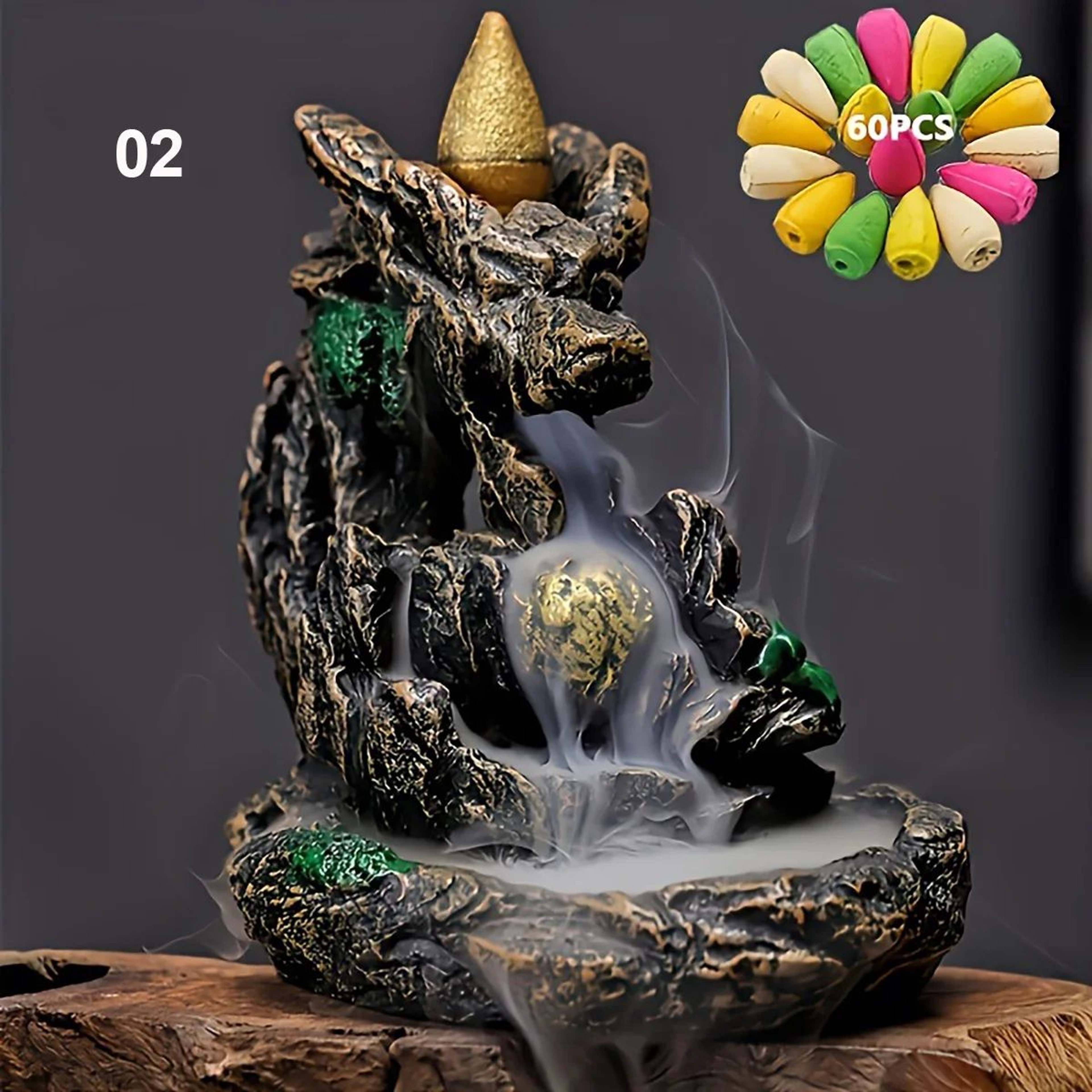 Mountain Waterfall Backflow Incense Burner Set  Resin Aromatherapy Fountain With 60 Cones 7
