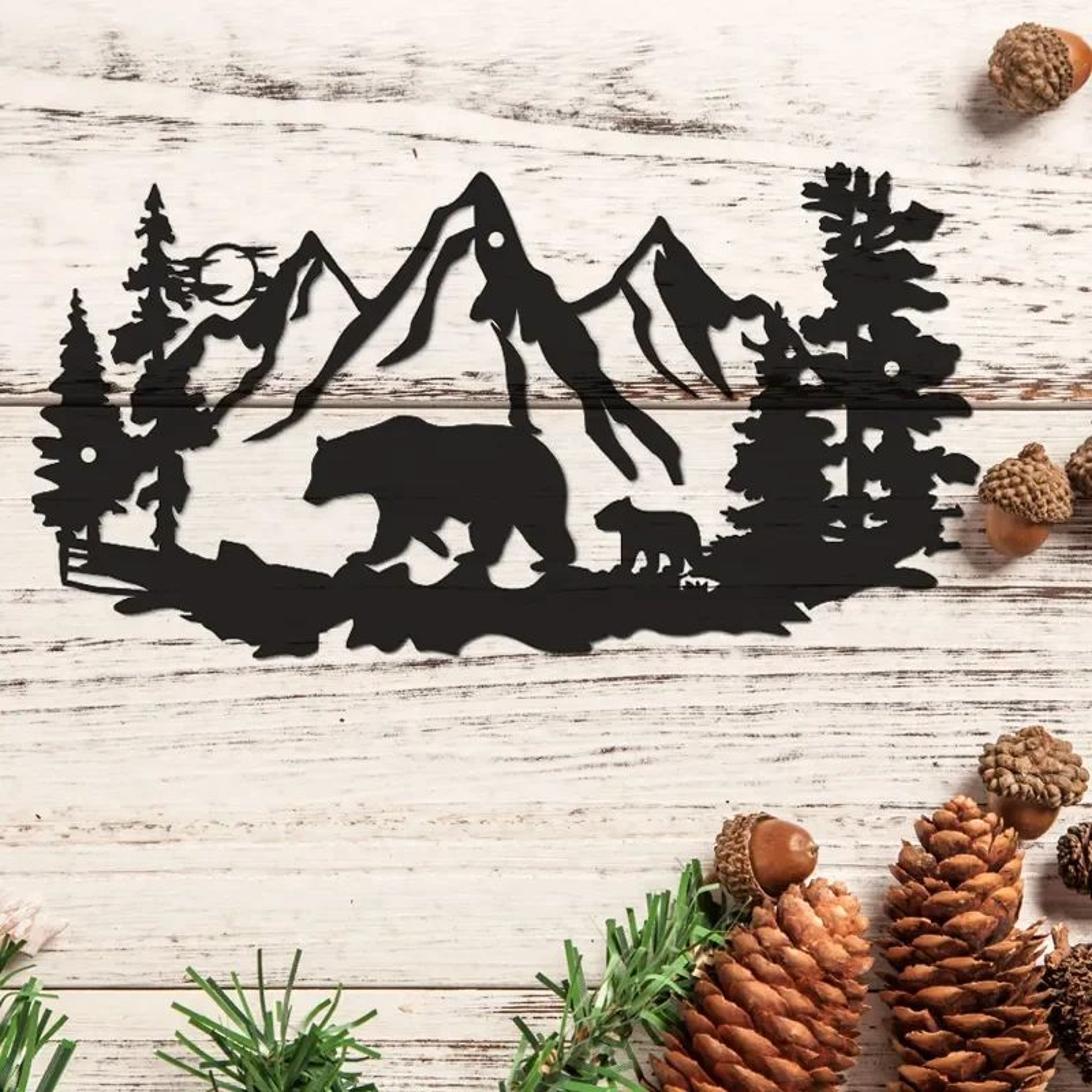 Bear Metal Wall Decor  Rustic Cabin Wall Art With Pine Tree Forest Design For Lodge  Hunting Decor 6