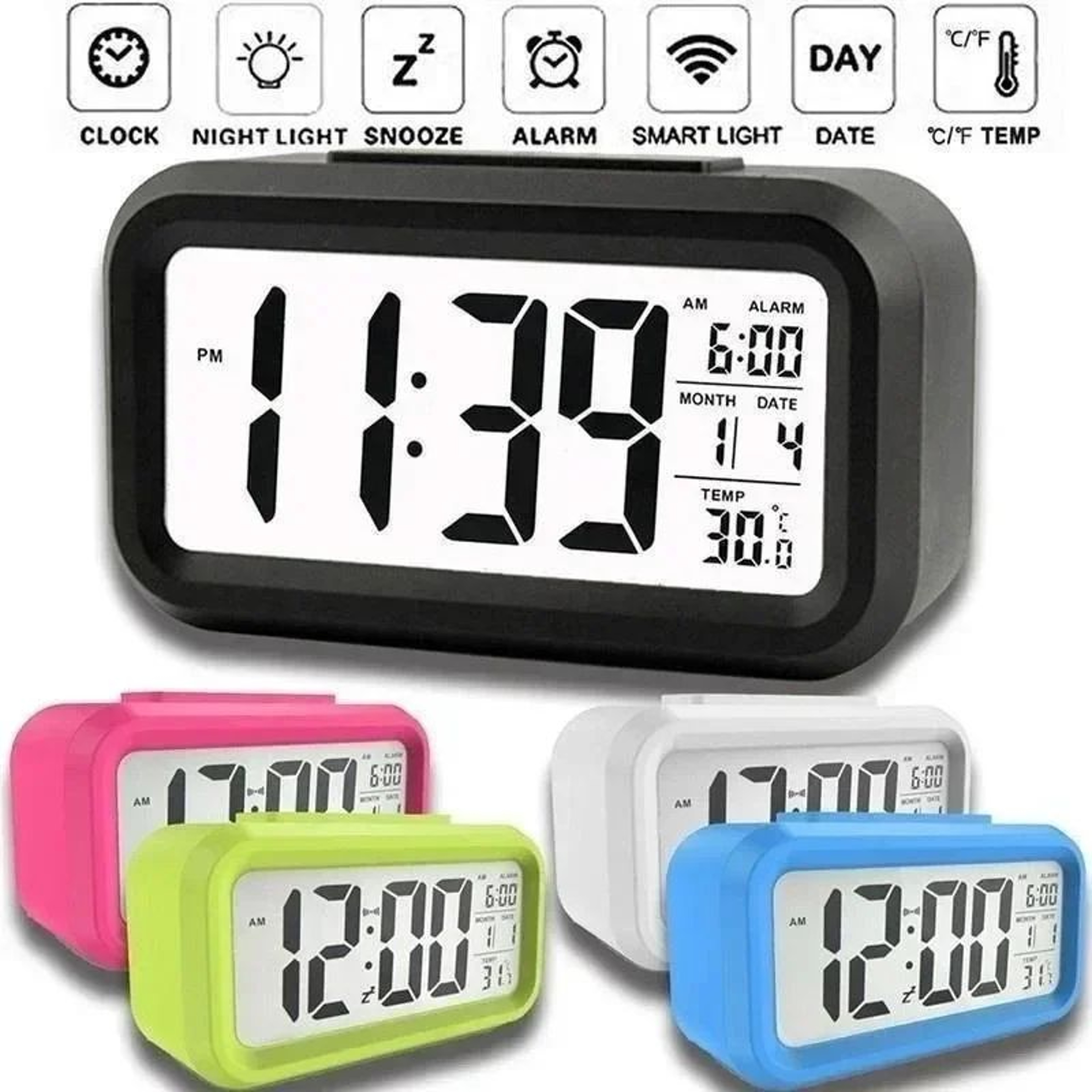LED Digital Alarm Clock With Backlight  MultiFunction Desk Clock With Temperature Calendar  Snooze 1