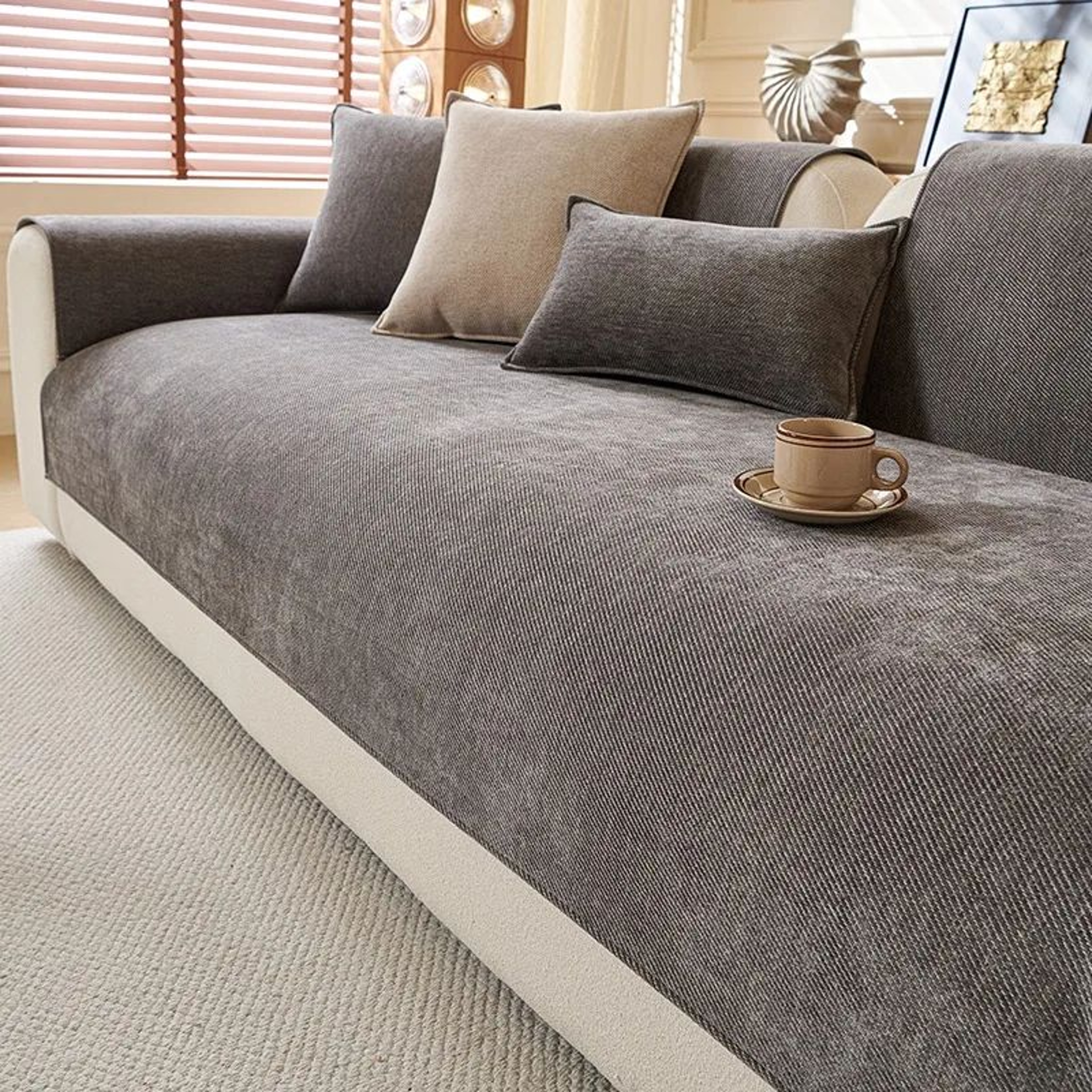 Minimalist Chenille Sofa Cover  AntiSlip Twill Couch Slipcover For AllSeason Living Room Decor 6