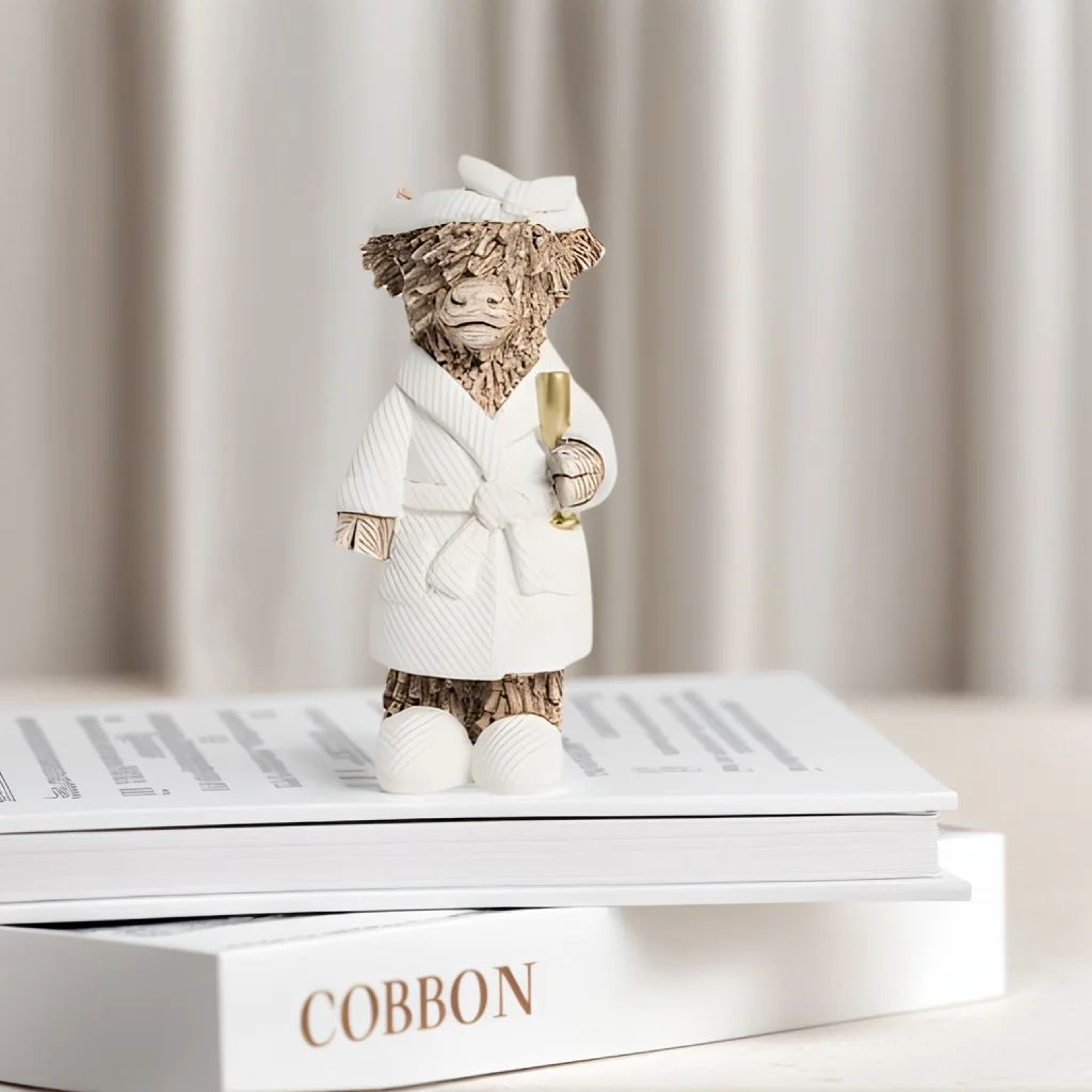 Highland Cow Champagne Resin Statue  Rustic Farmhouse Animal Figurine Home Decor  Gift 4