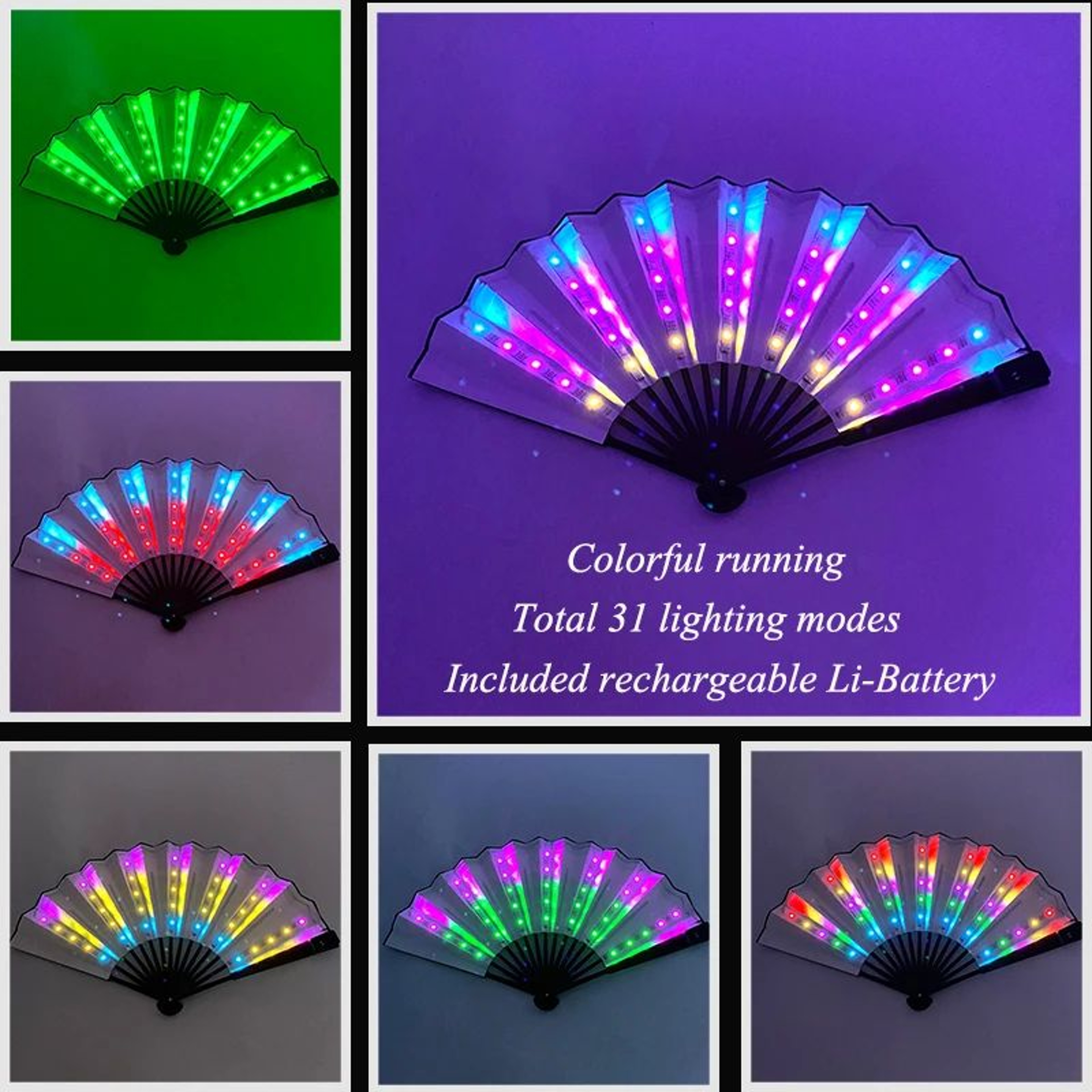 LED Neon Light Folding Fan  Glowing Rave Hand Fan For Party Festival  Performance Decor 13