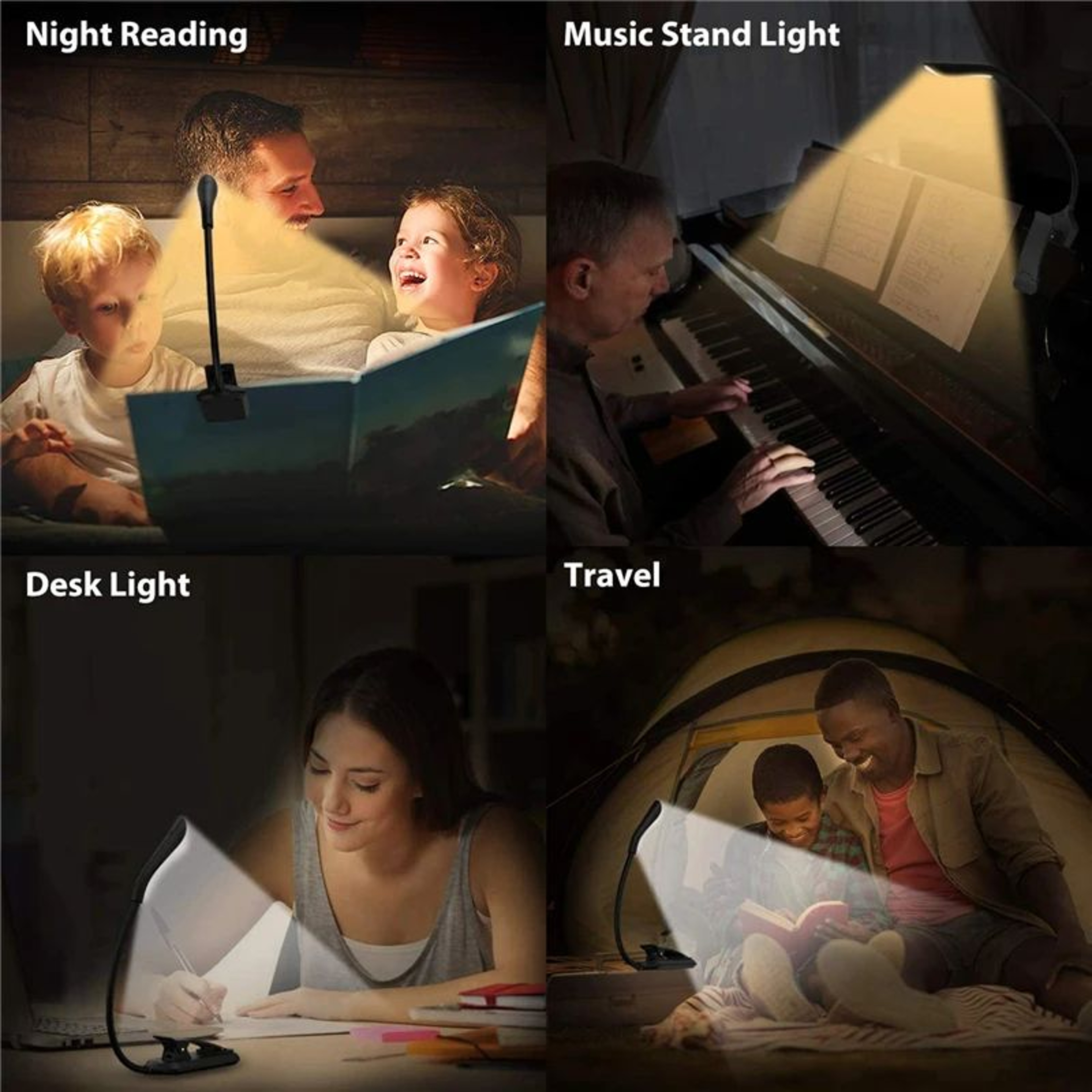 USB Rechargeable LED Book Light  Flexible ClipOn Reading Lamp With 3 Color Modes  Adjustable Bright 1