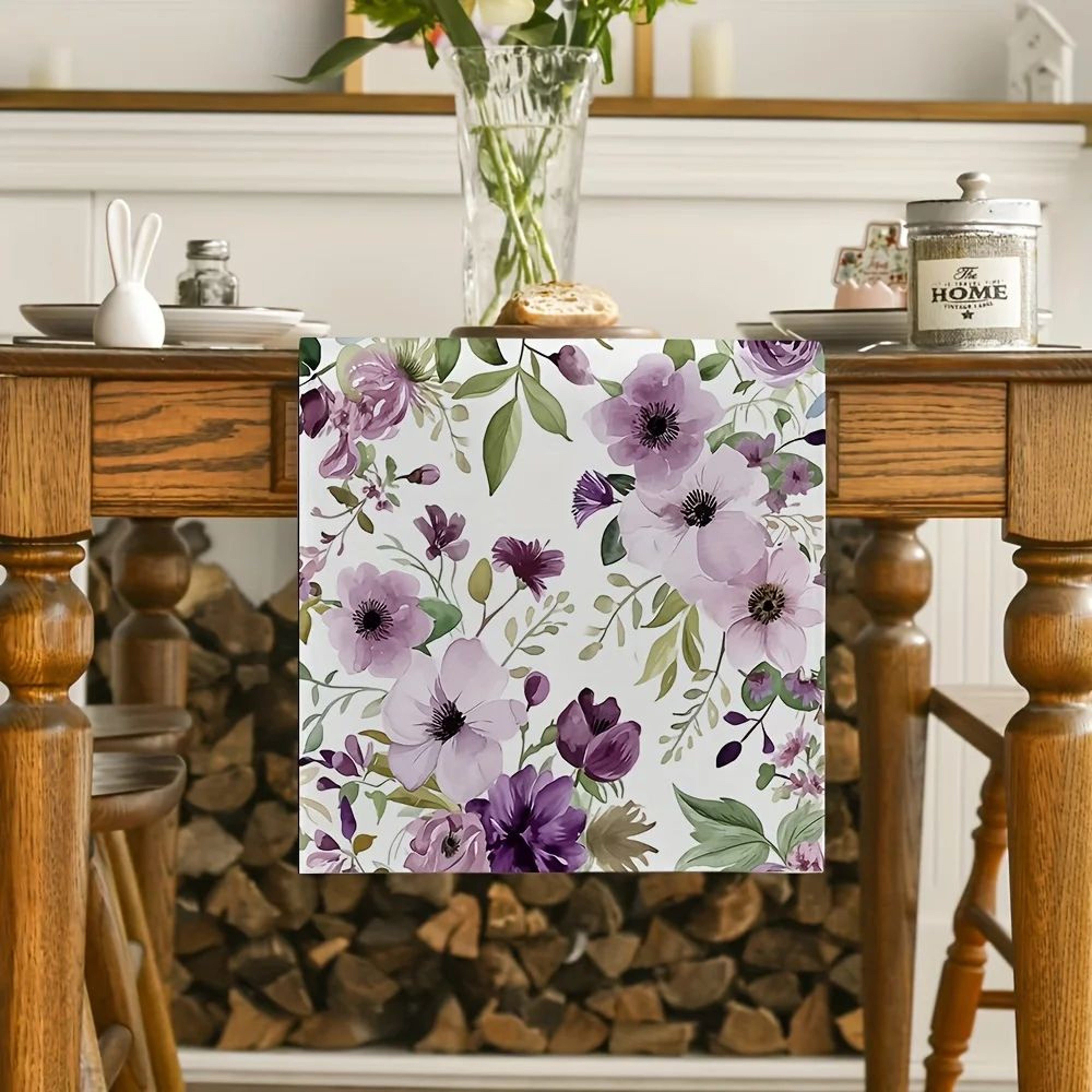 Watercolor Floral Linen Table Runner  Green Plant Pattern Seasonal Dining  Wedding Decor 3