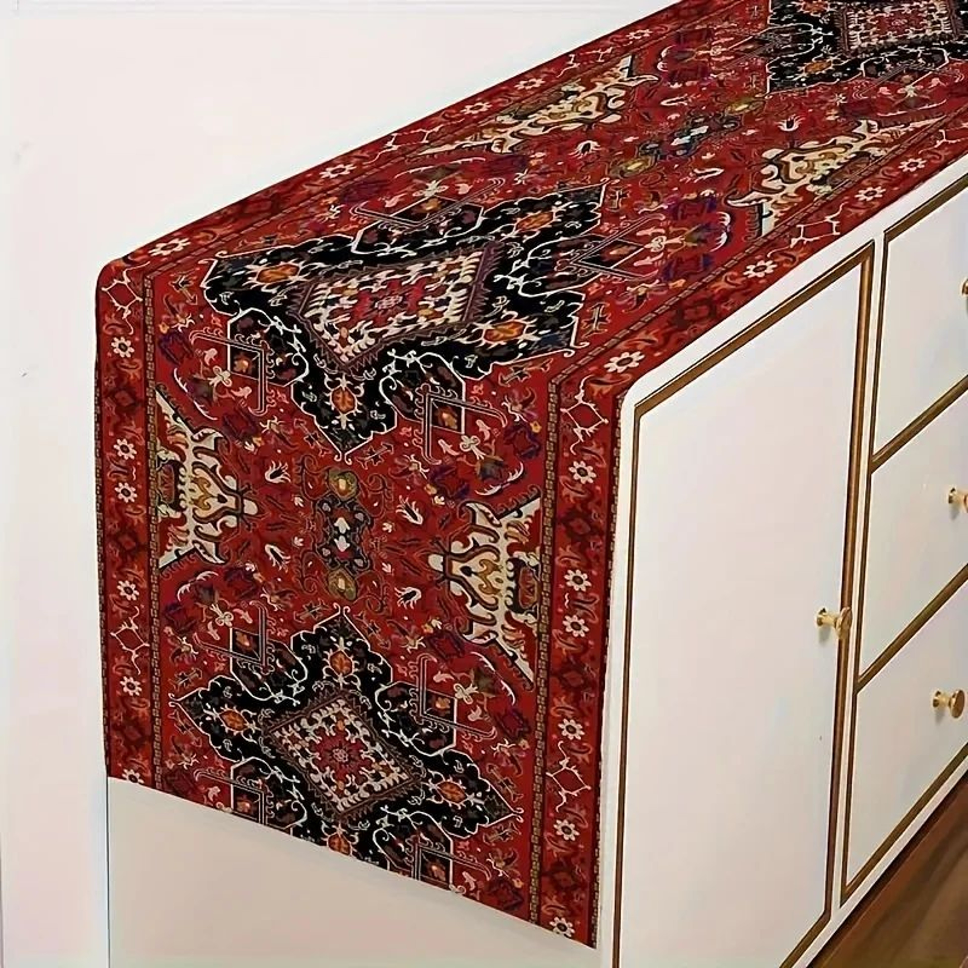Bohemian Persian Stripe Linen Table Runner For Dining Table  Red Vintage Farmhouse Wedding Decor 1
