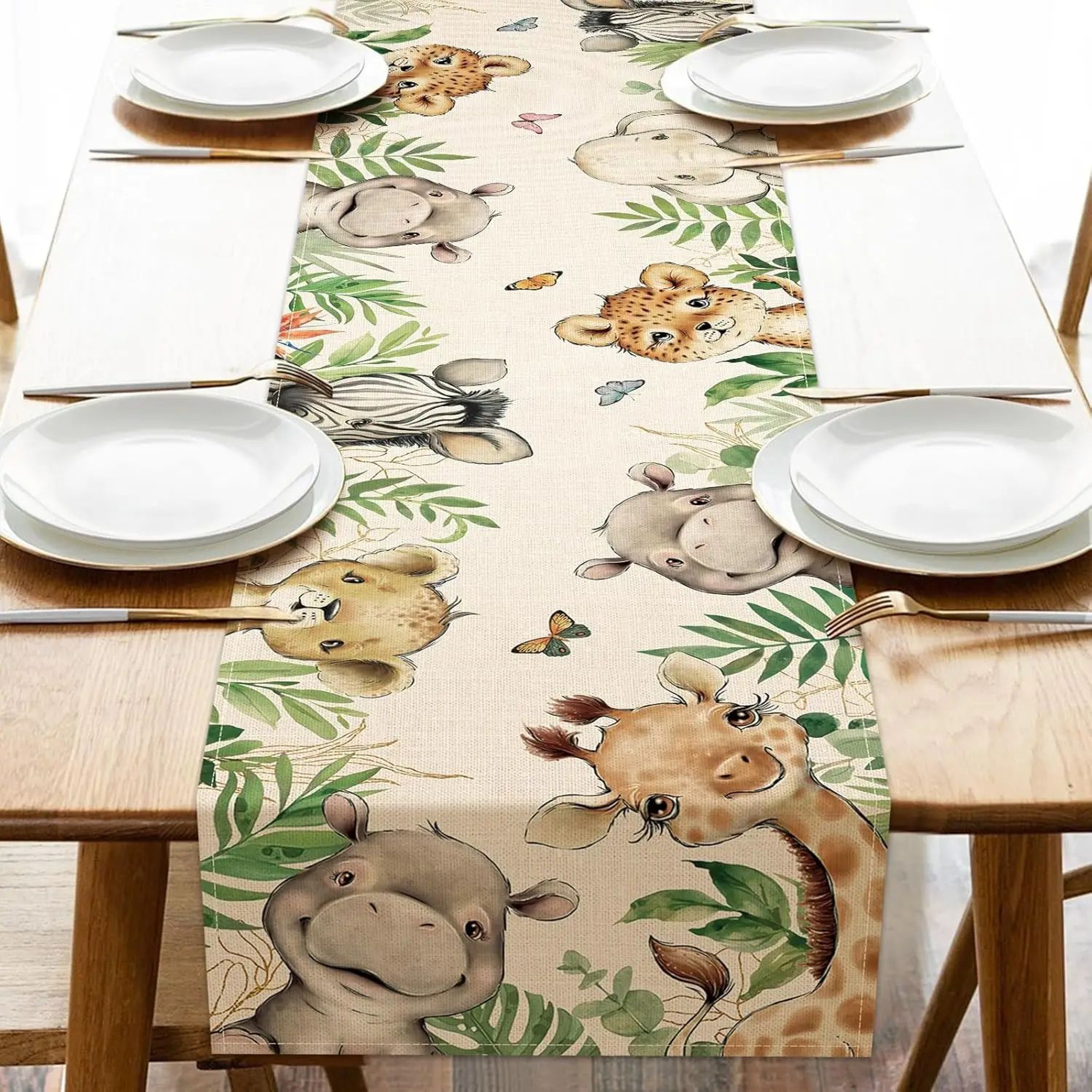 Vintage Floral Bird Linen Table Runner For Dining Table  Farmhouse Summer Botanical Decor 6
