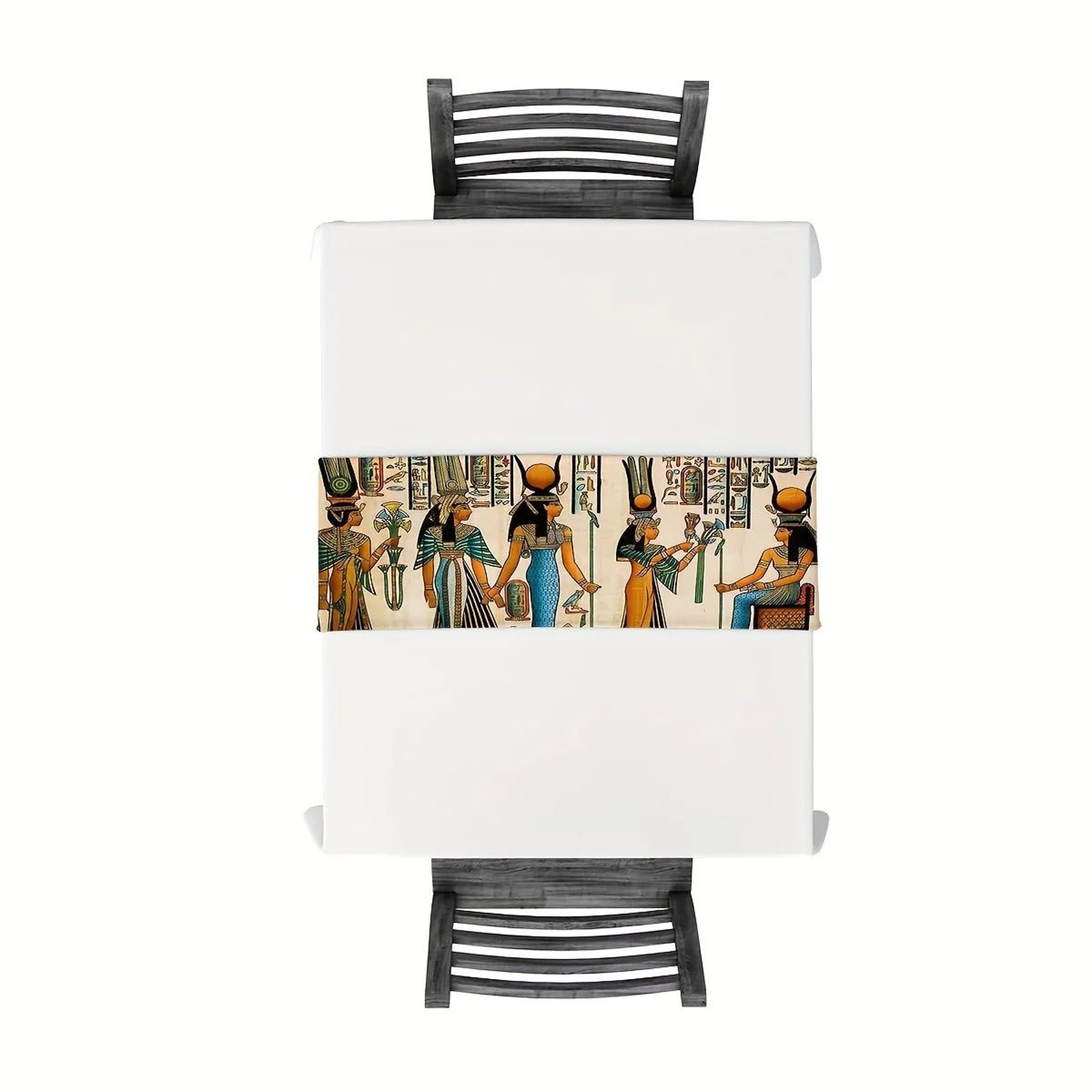 Ancient Egyptian Linen Table Runner For Dining Table  Ethnic Pharaoh Mural Farmhouse Decor 4