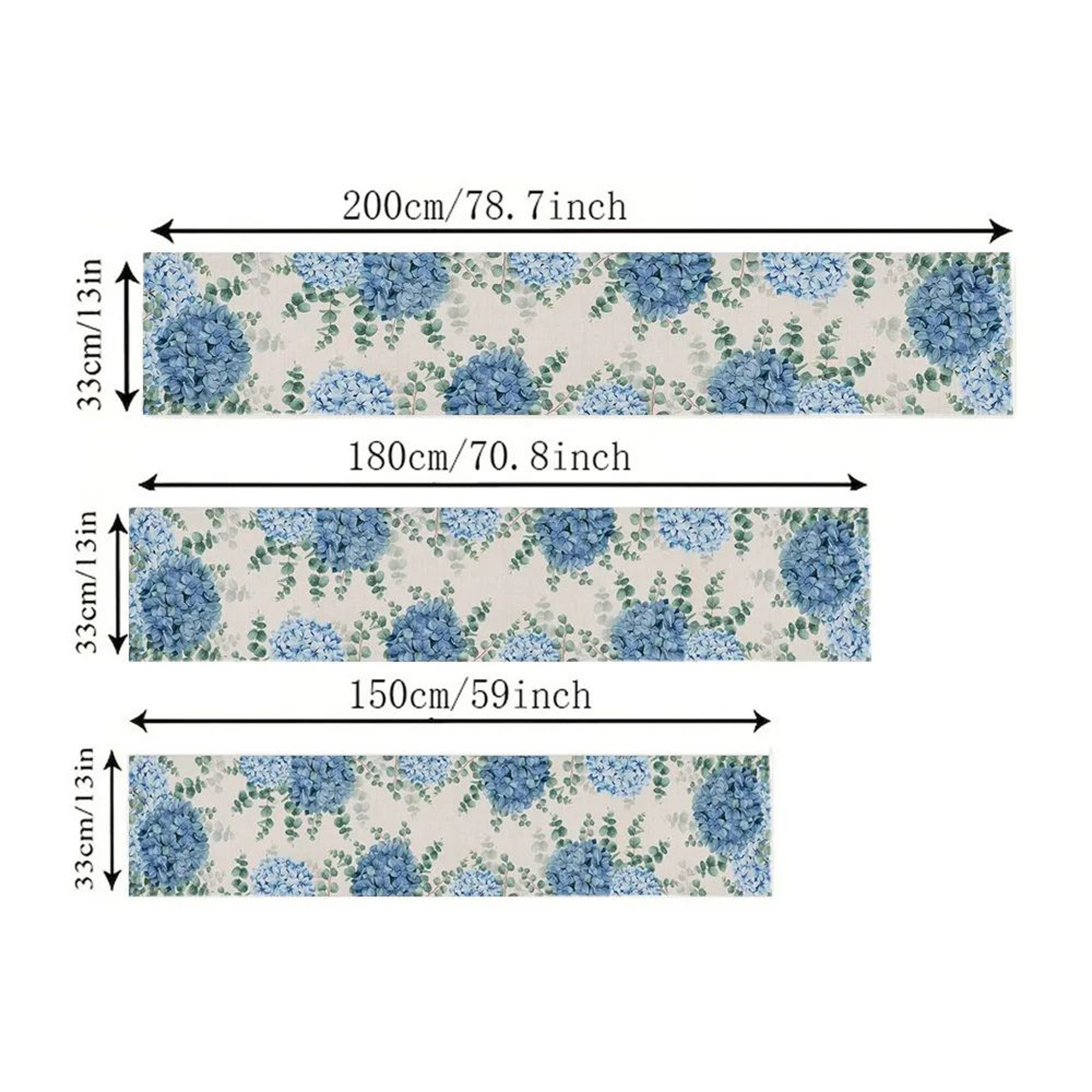 Blue Hydrangea Eucalyptus Linen Table Runner For Dining Table  Floral Farmhouse Wedding Decor 3