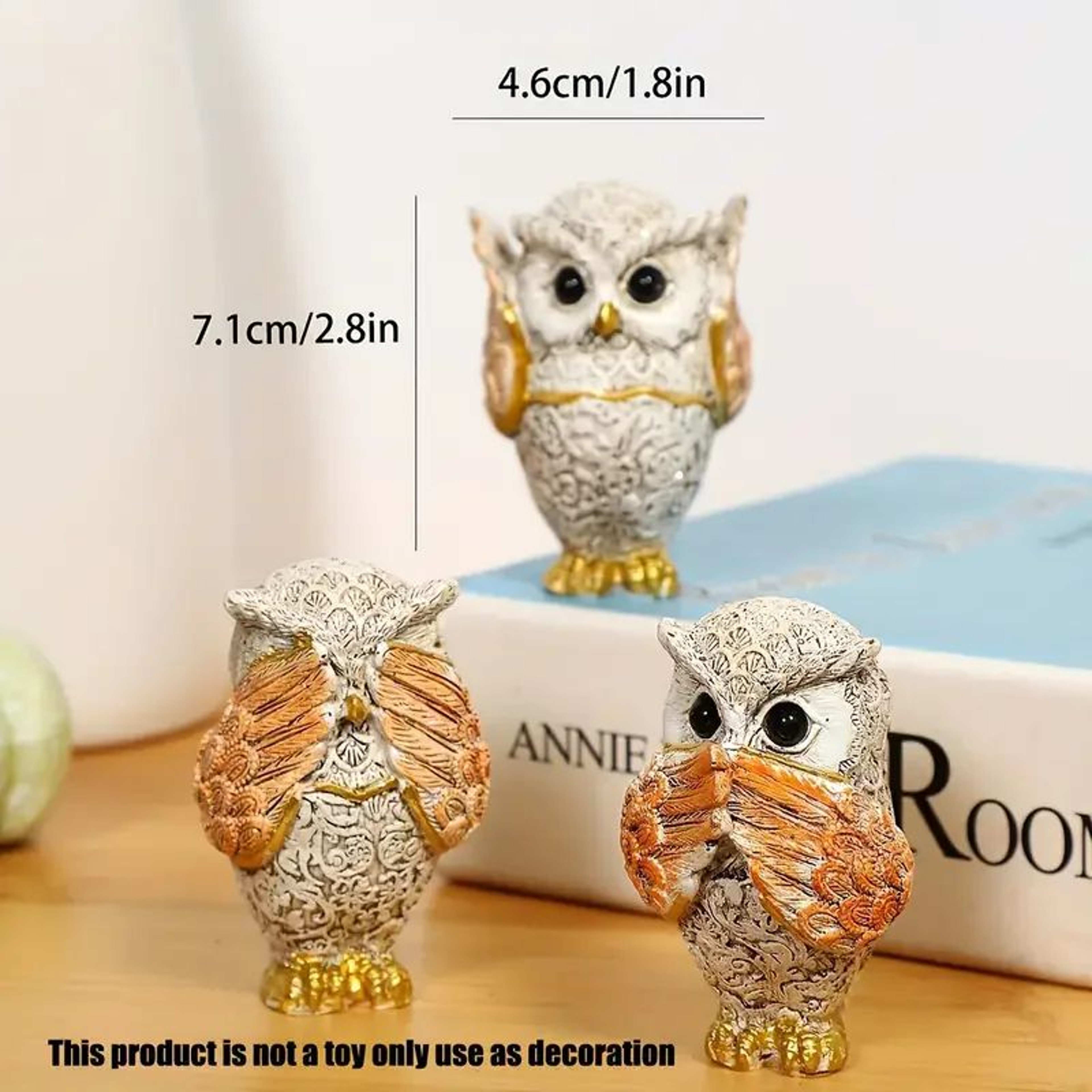 3Piece Resin Owl Figurine Set  Decorative Animal Statues For Home Office  Indoor Display 5