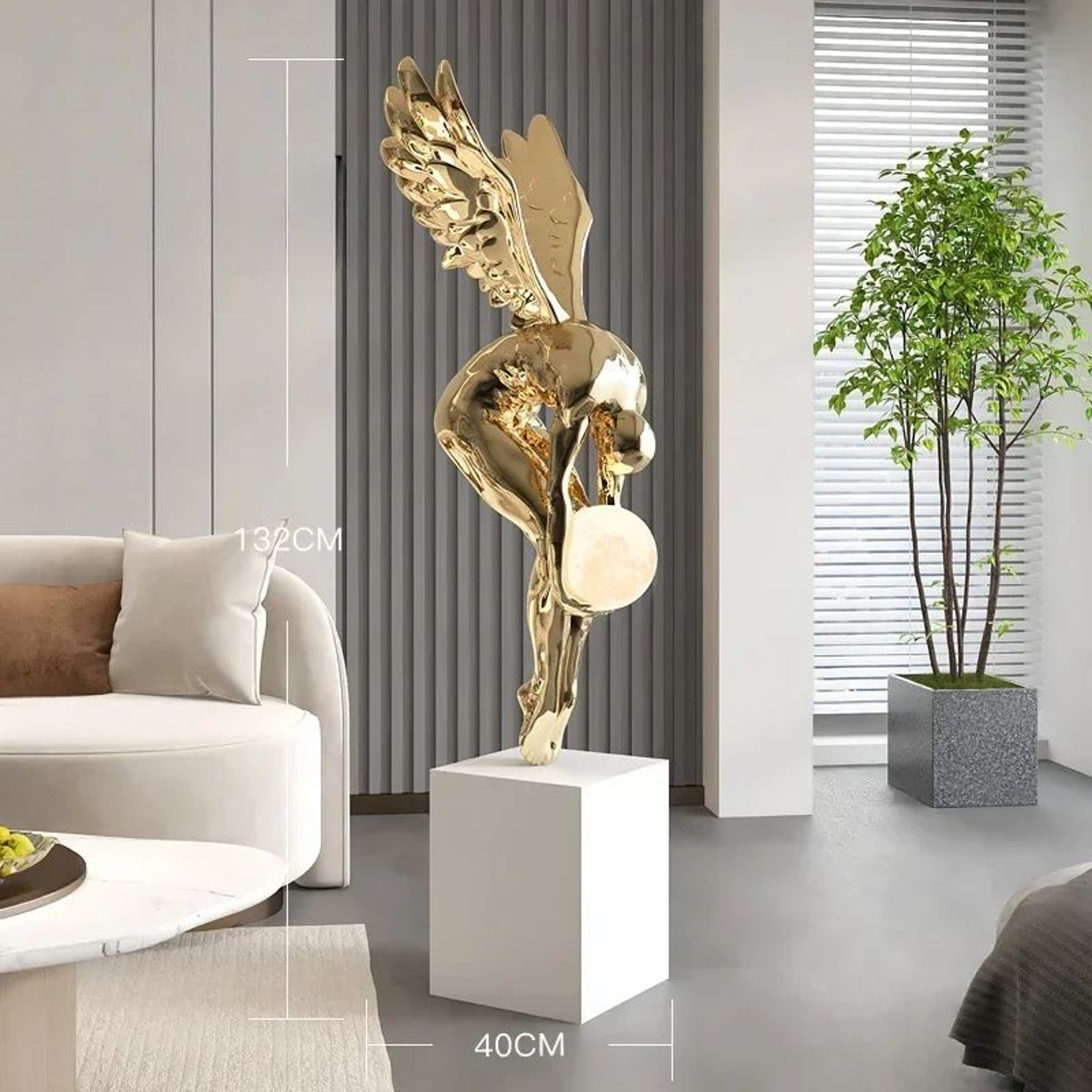 Luminous Wing Sculpture  Nordic Resin Angel Figure Modern Living Room Decor Statue 0