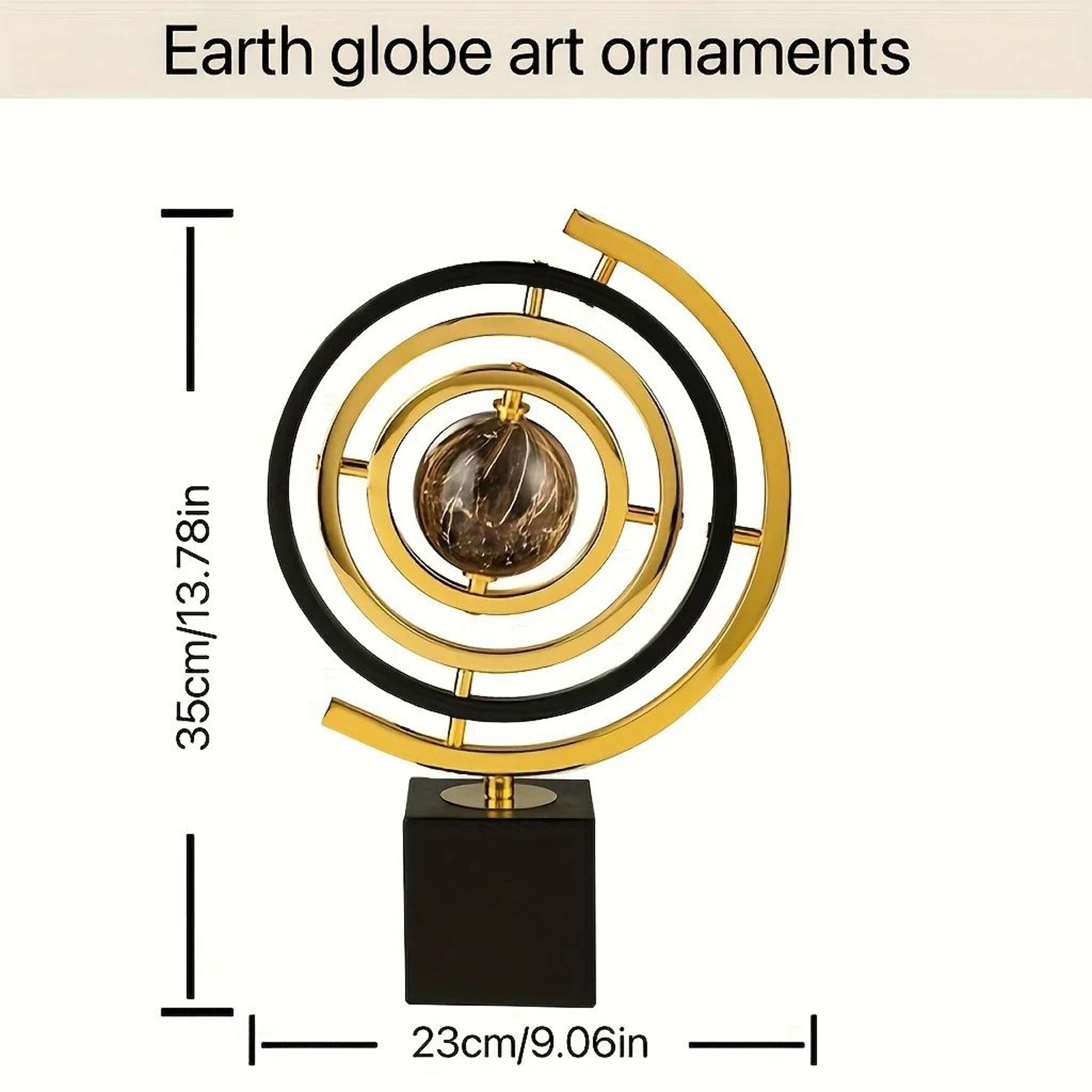 Modern Metal Globe Sculpture  Black  Gold Abstract World Decor With Rectangular Base For Home  Offi 5
