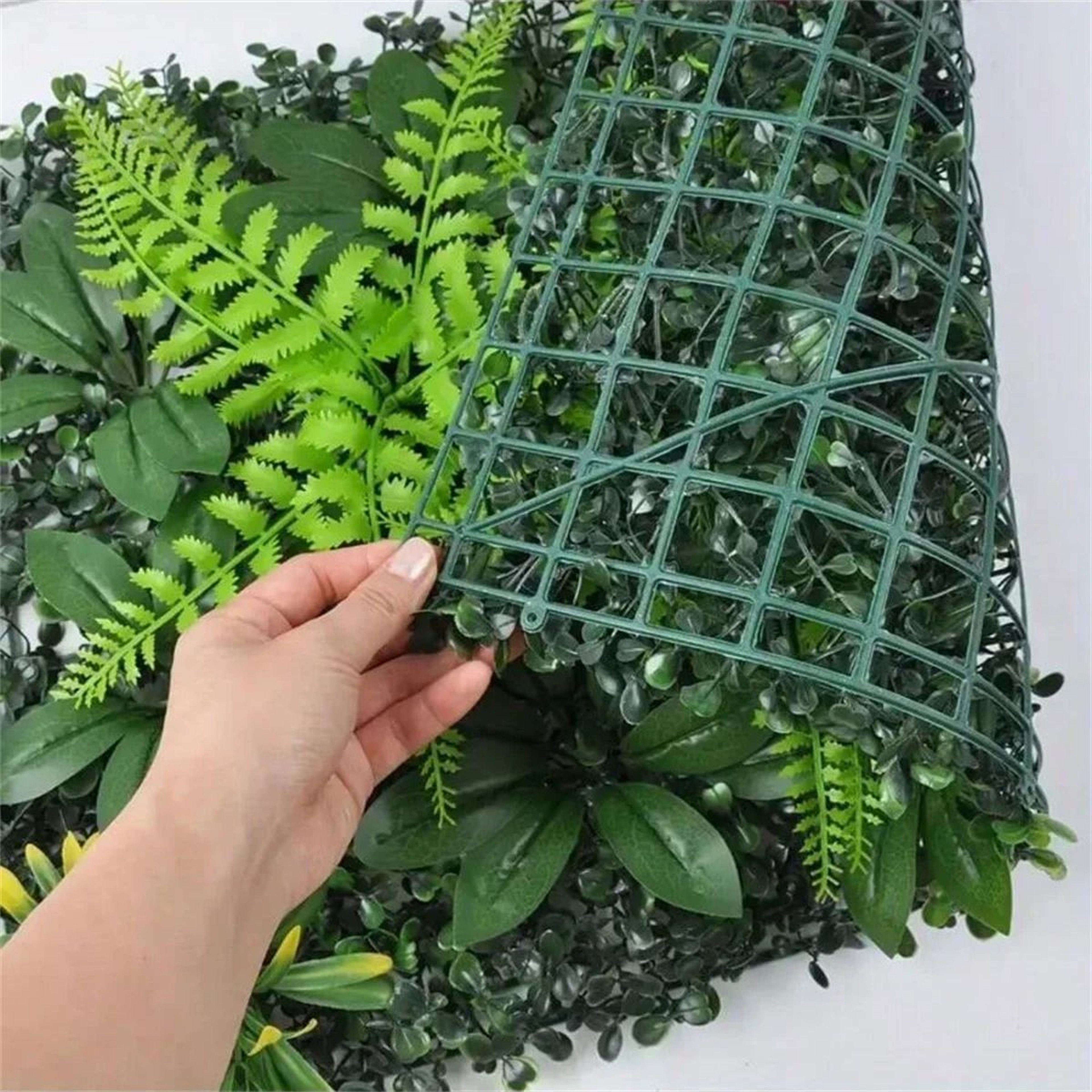 Artificial Grass Wall Panel With Flowers  Decorative Privacy Hedge Screen  Greenery Backdrop 4
