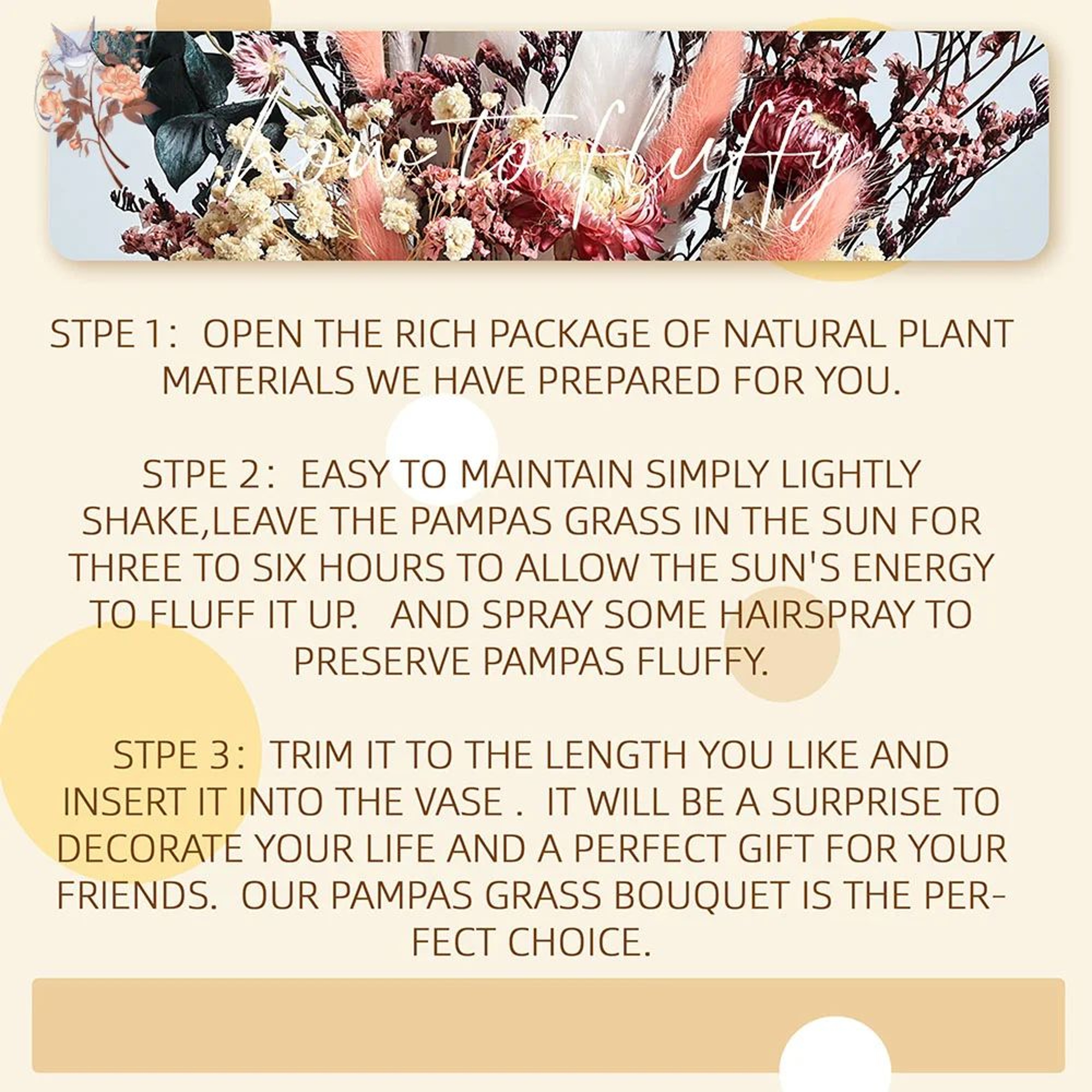 Boho Dried Flower Bouquet  Helichrysum  Eucalyptus Pampas Arrangement For Wedding  Home Decor 3
