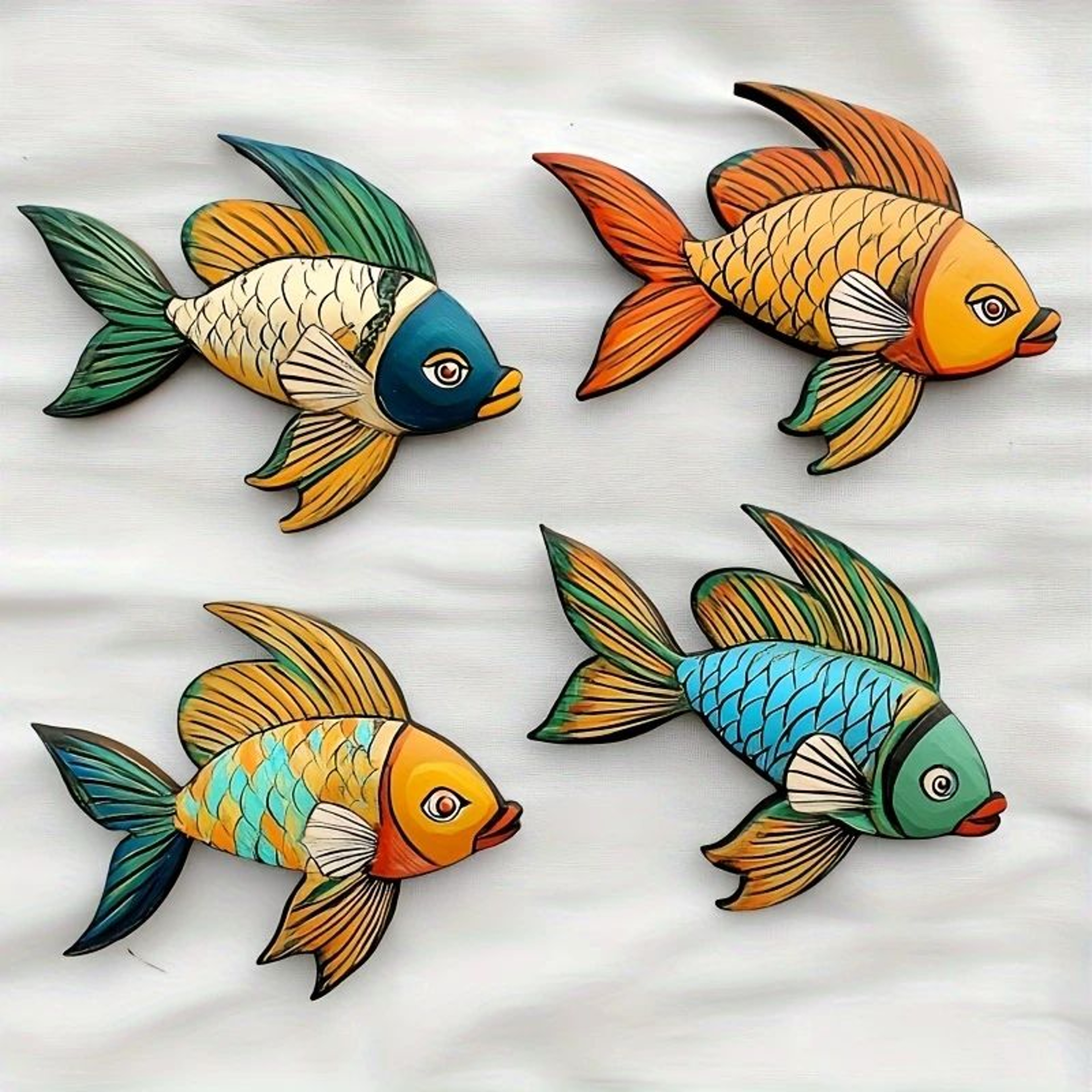 4pcs Tropical Fish Wooden Wall Art  Rustic Nautical 2D Hanging Decor For Coastal Home Styling 6