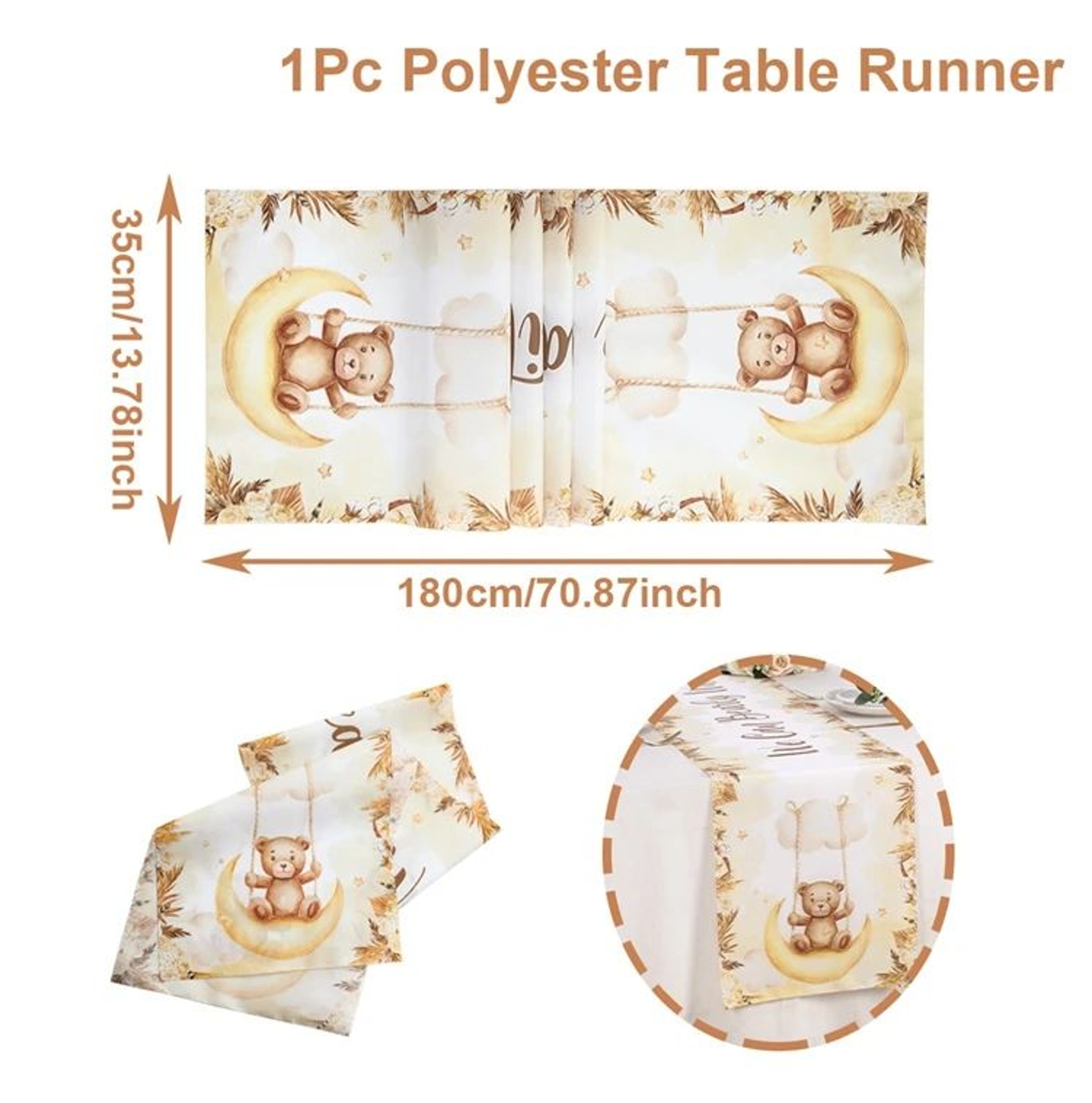 Cartoon Teddy Bear Table Runner  Cute Baby Shower  1st Birthday Table Decor 6