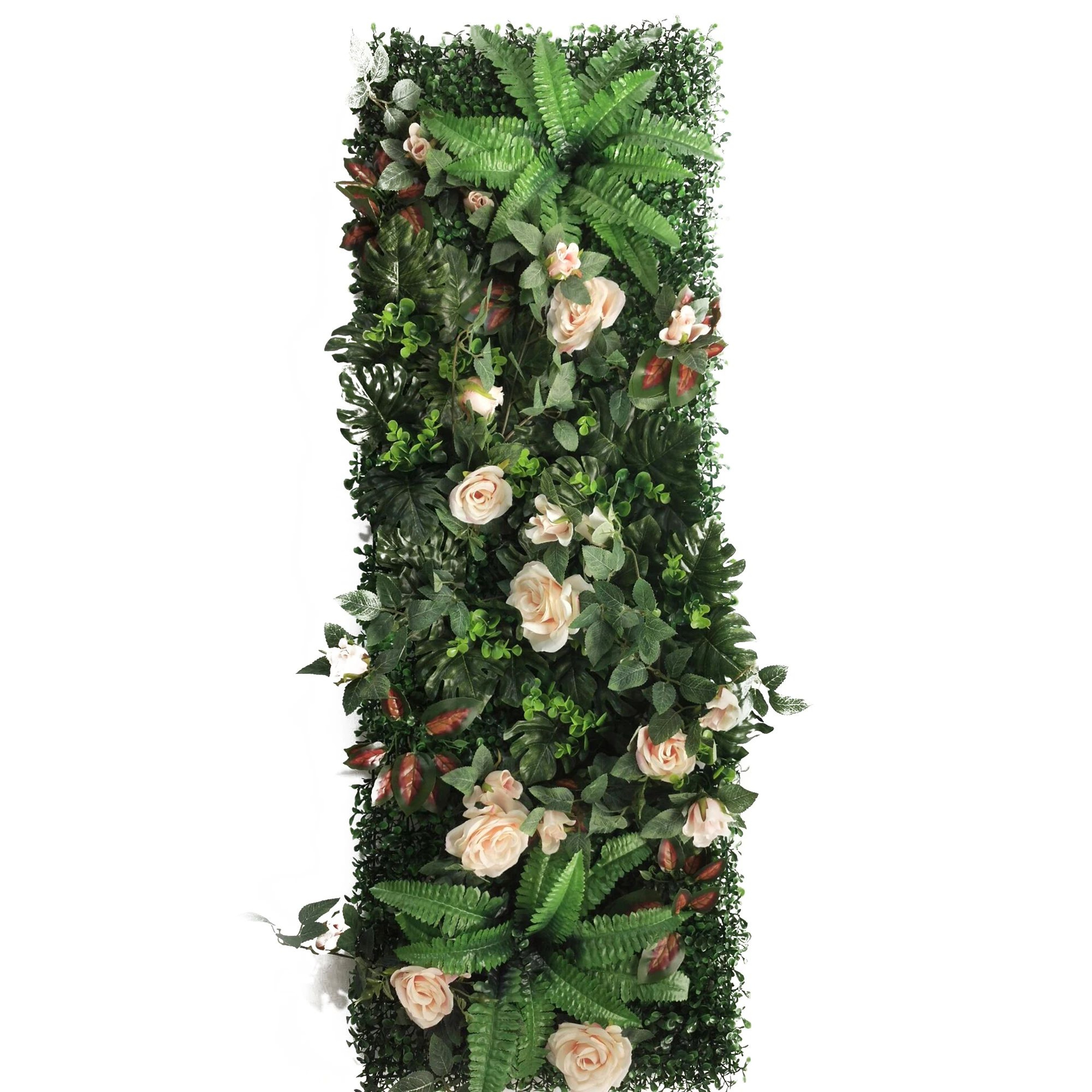 Artificial Rose Grass Wall Panel  16x47in Floral Lawn Decor With Straw Mat Backing 26