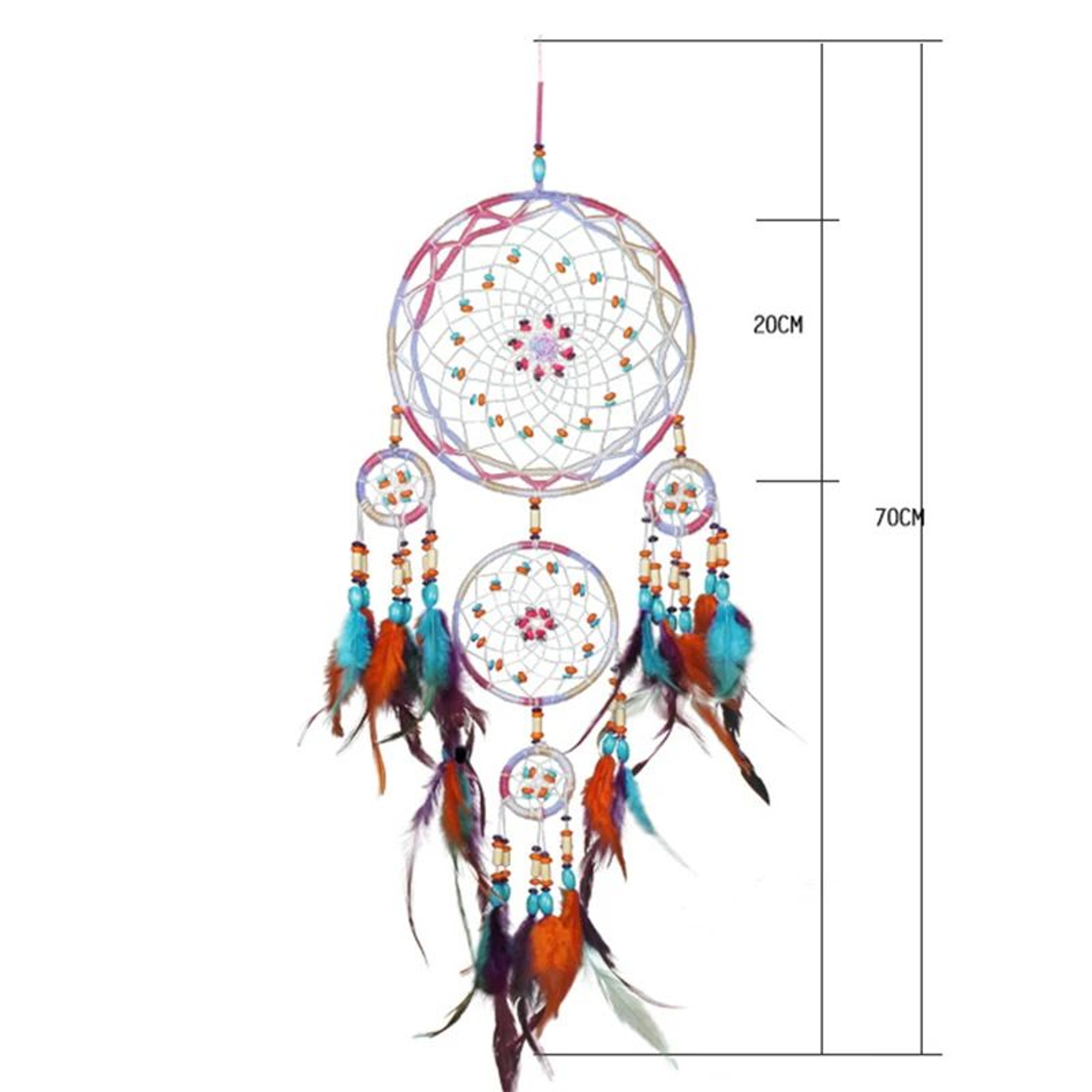 Handmade FiveRing Dream Catcher Wall Hanging  Boho Feather Bead Home Decor 7