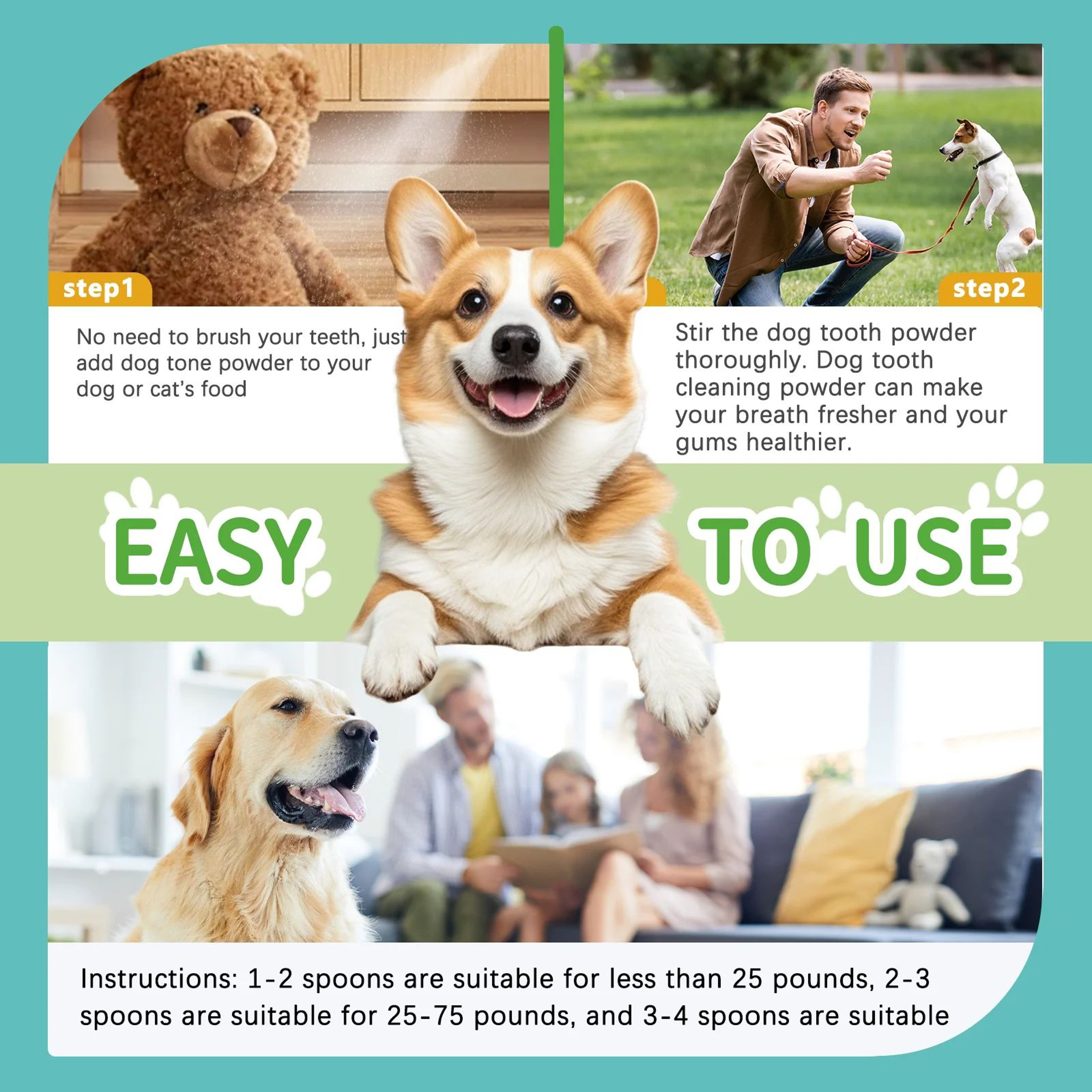 Pet Dental Powder For Dogs  Cats  Mint Herbal Teeth Cleaning Formula For Fresh Breath  Tartar Contr 4