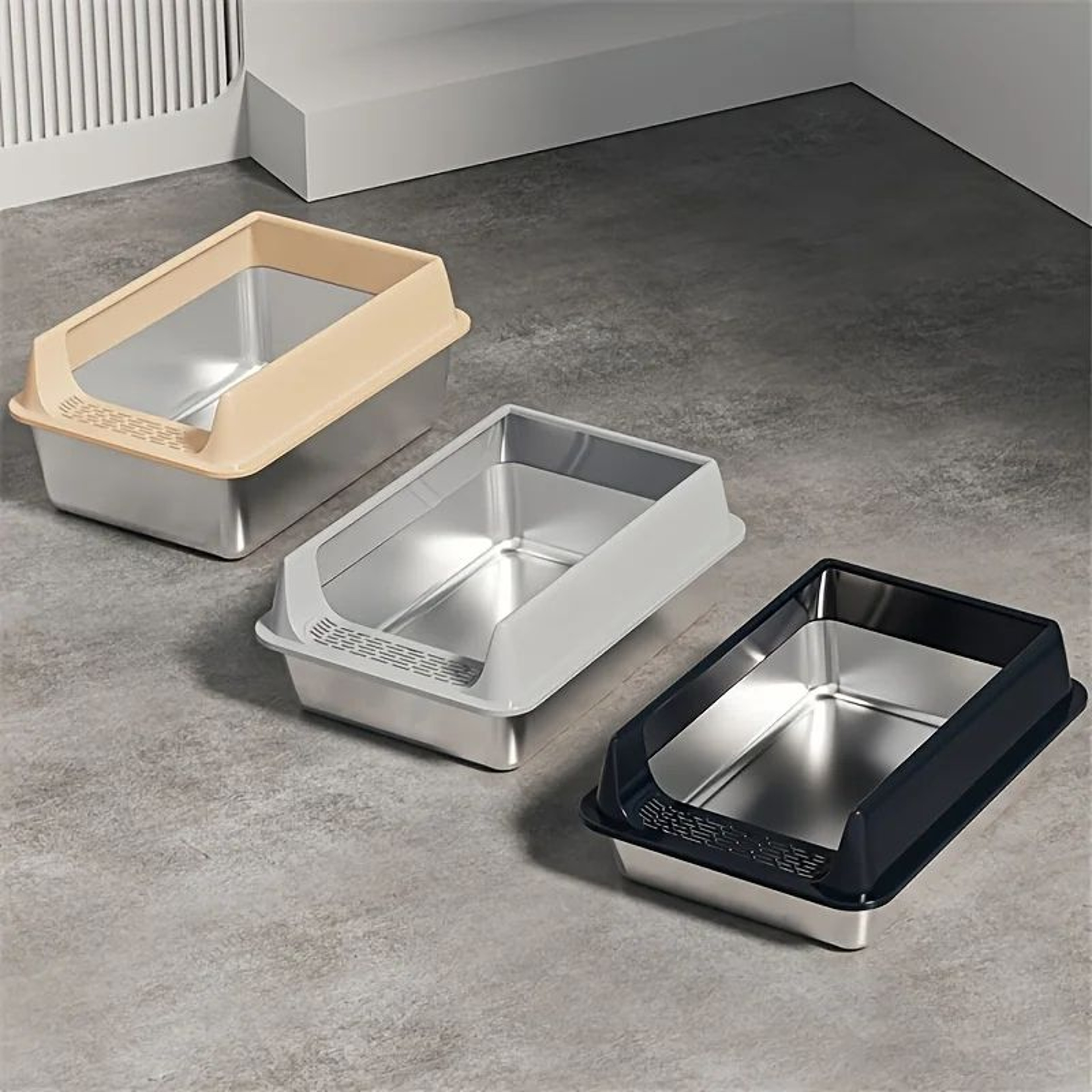 SemiEnclosed Stainless Steel Cat Litter Box  SplashProof LeakProof Large Cat Litter Pan With Remova 2