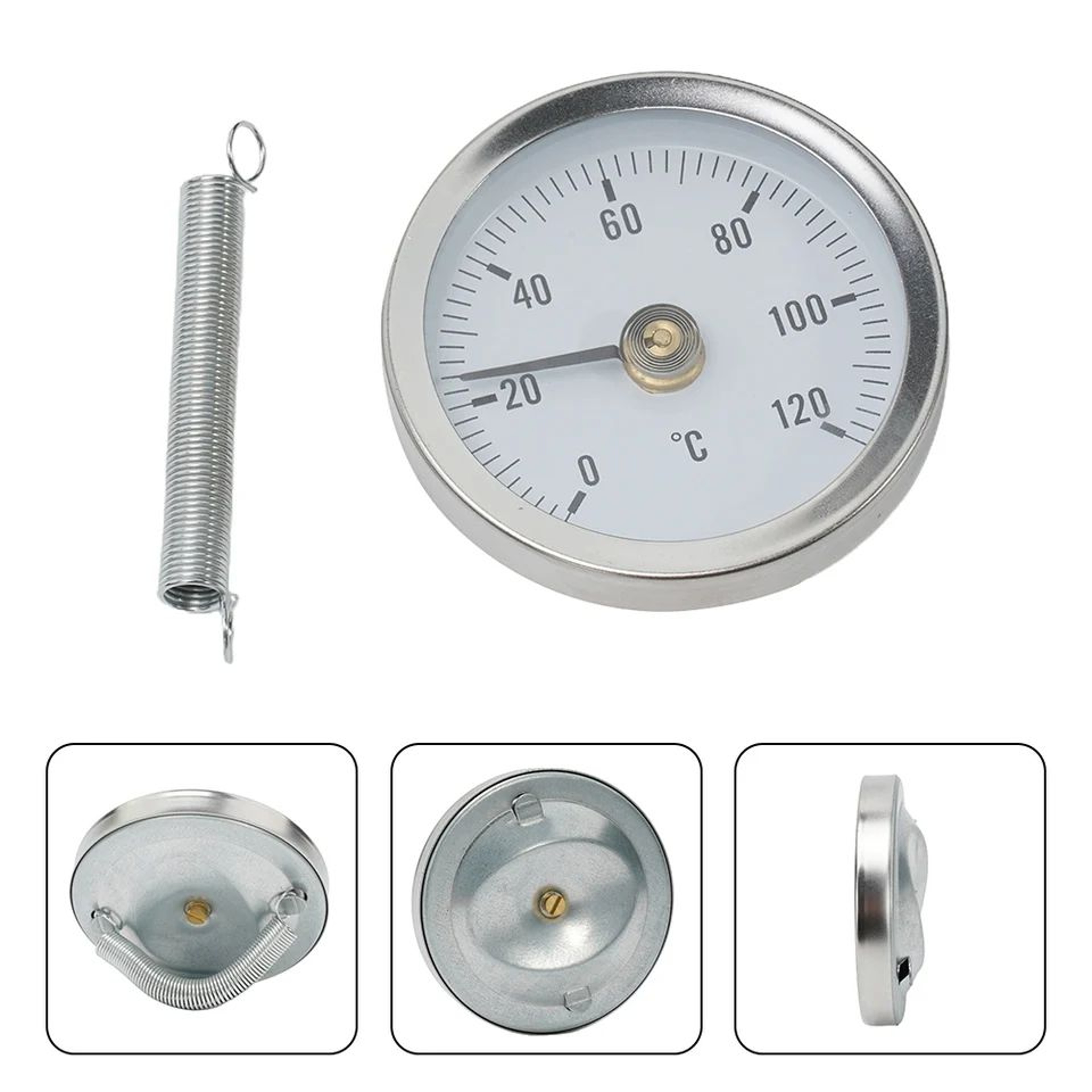 Stainless Steel ClampOn Tube Thermometer  63mm Bimetal Pipe Temperature Gauge With Spring For Heati 2