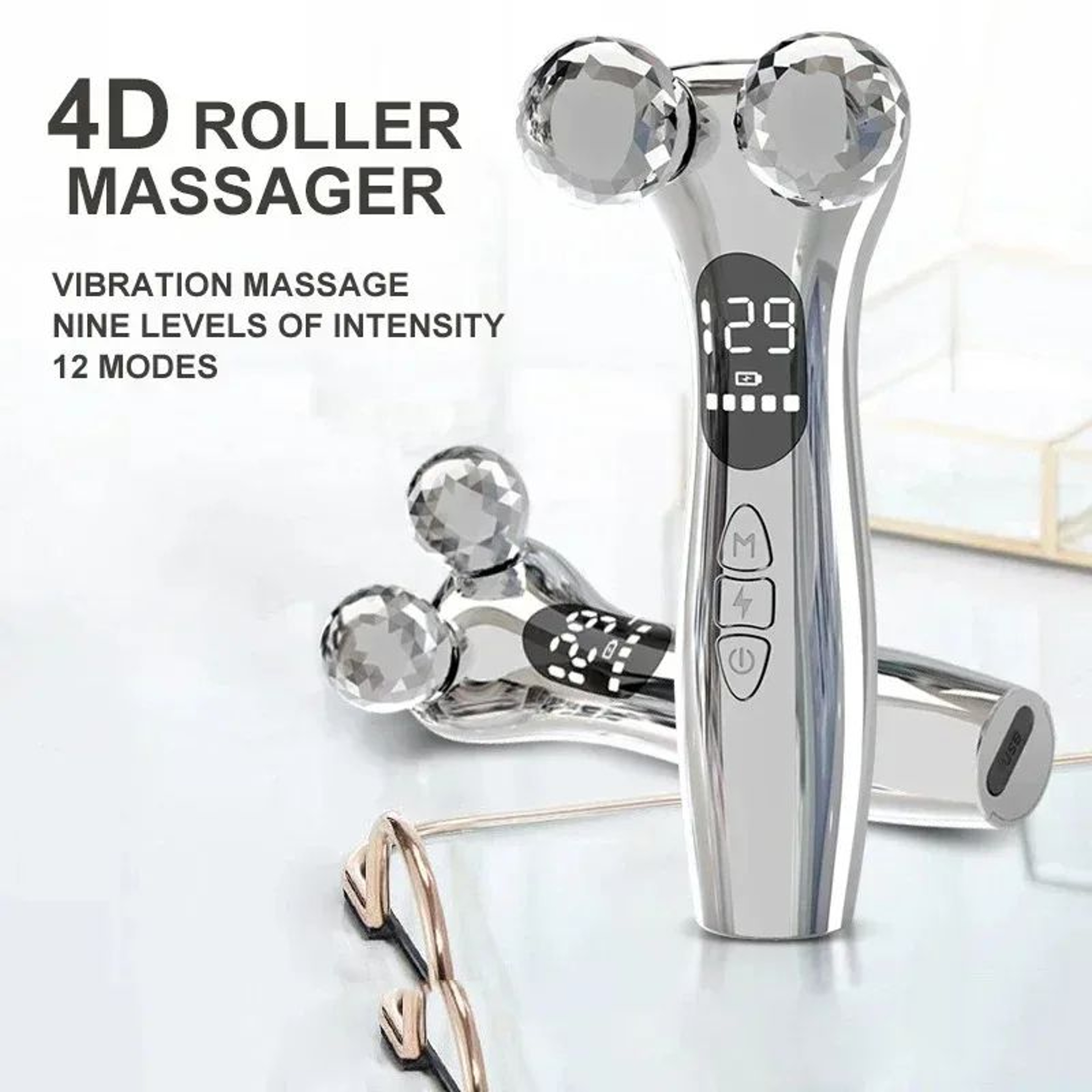 Electric Facial Microcurrent Beauty Massager  LED Face Lift Roller Skin Tightening Device With Vibr 3