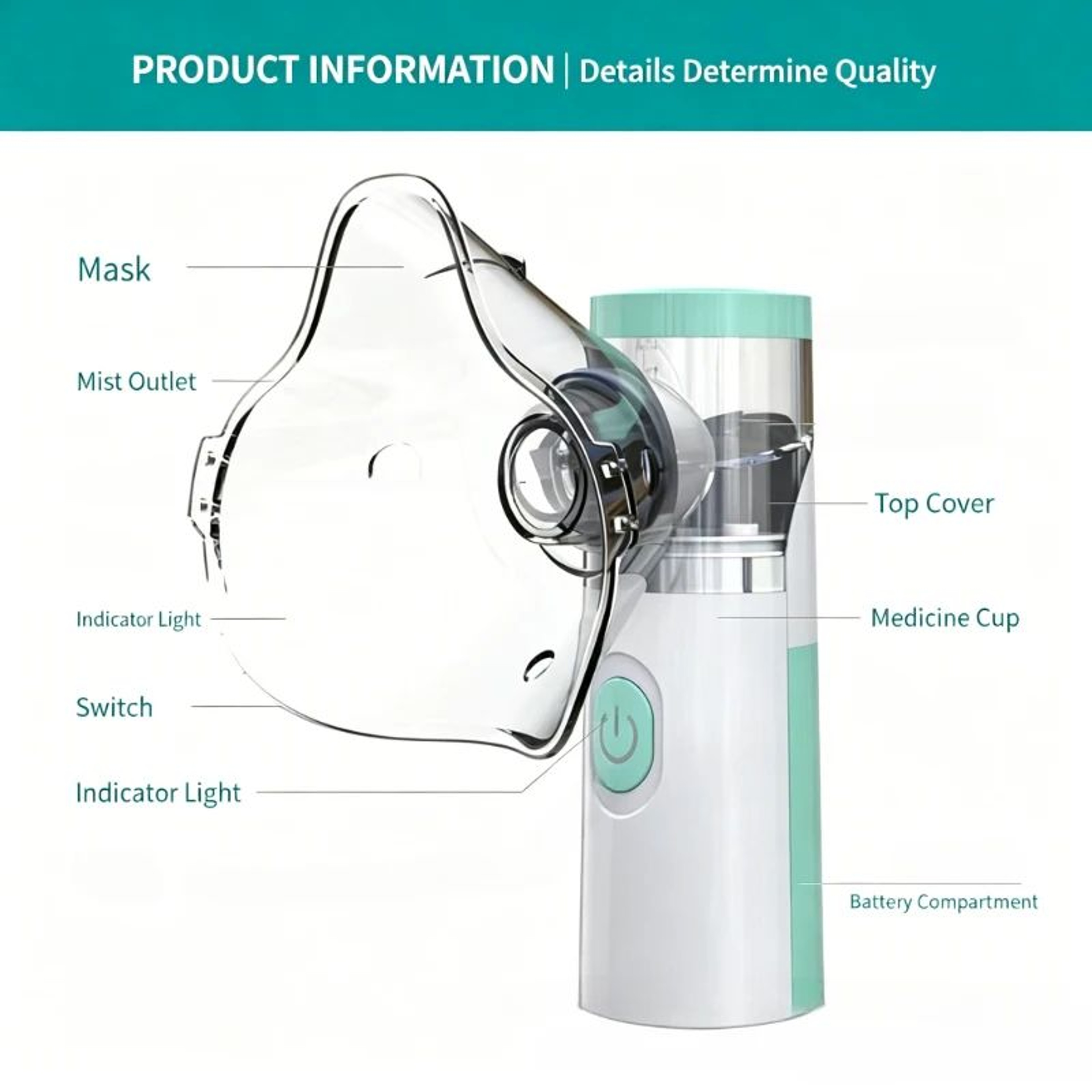 W303 Portable Mesh Nebulizer  Handheld Ultrasonic Inhaler With Adult  Child Masks For Home  Travel 5