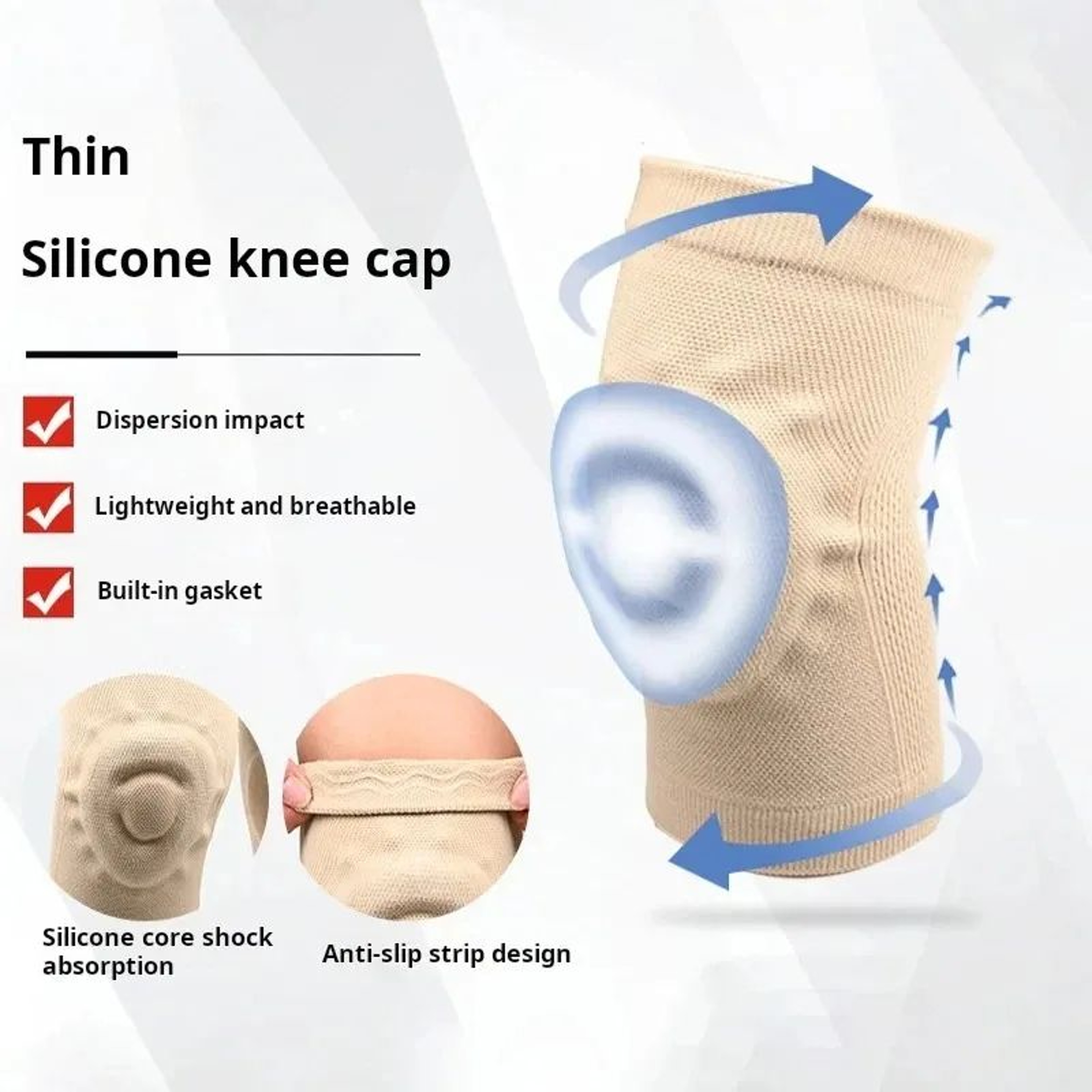 1 Pc Silicone Thin Knee Pad  Compression Knee Support Sleeve For Sports Fitness Running Basketball  1