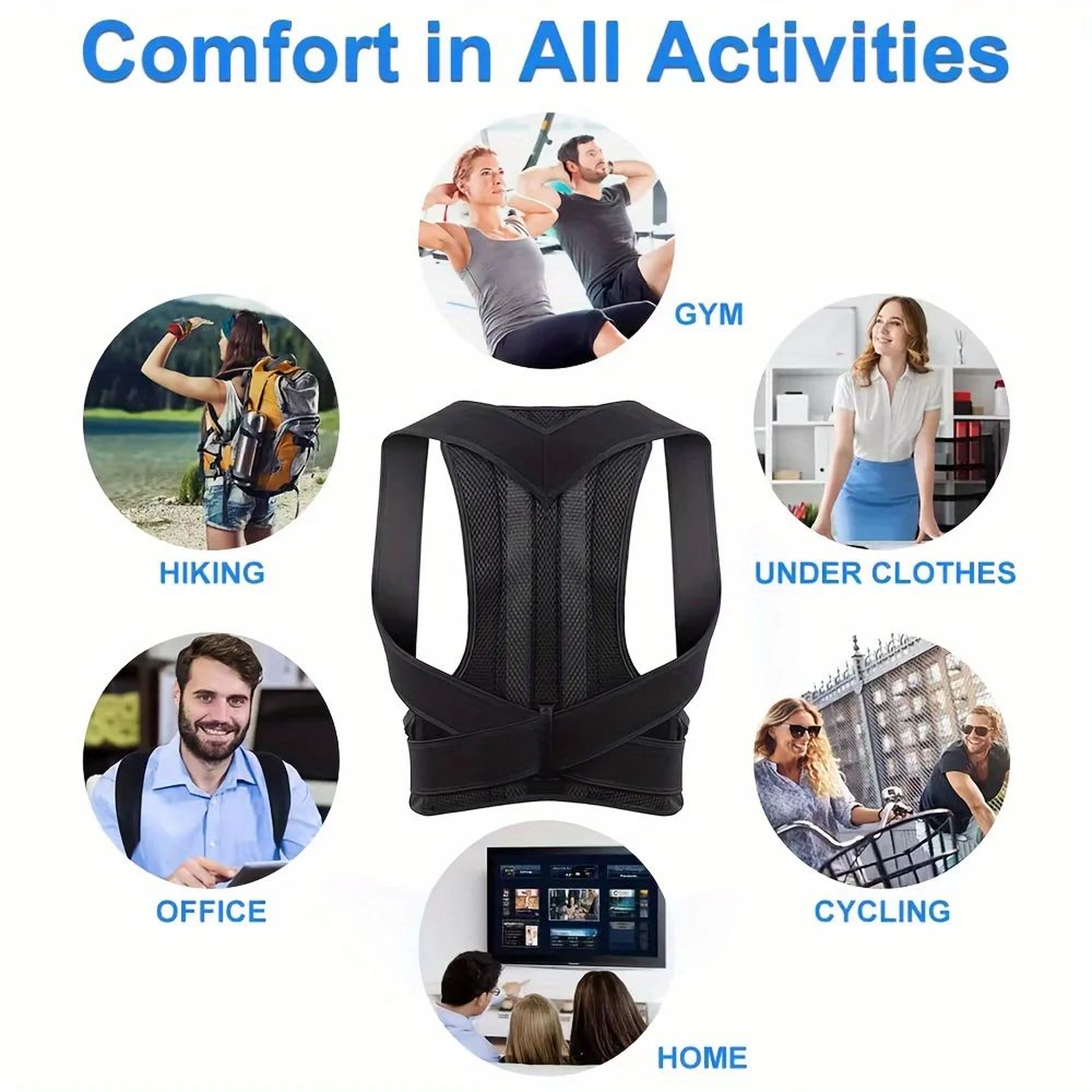 Universal Posture Support Belt  Adjustable Back Brace For Men  Women With Elastic Shoulder Support  4