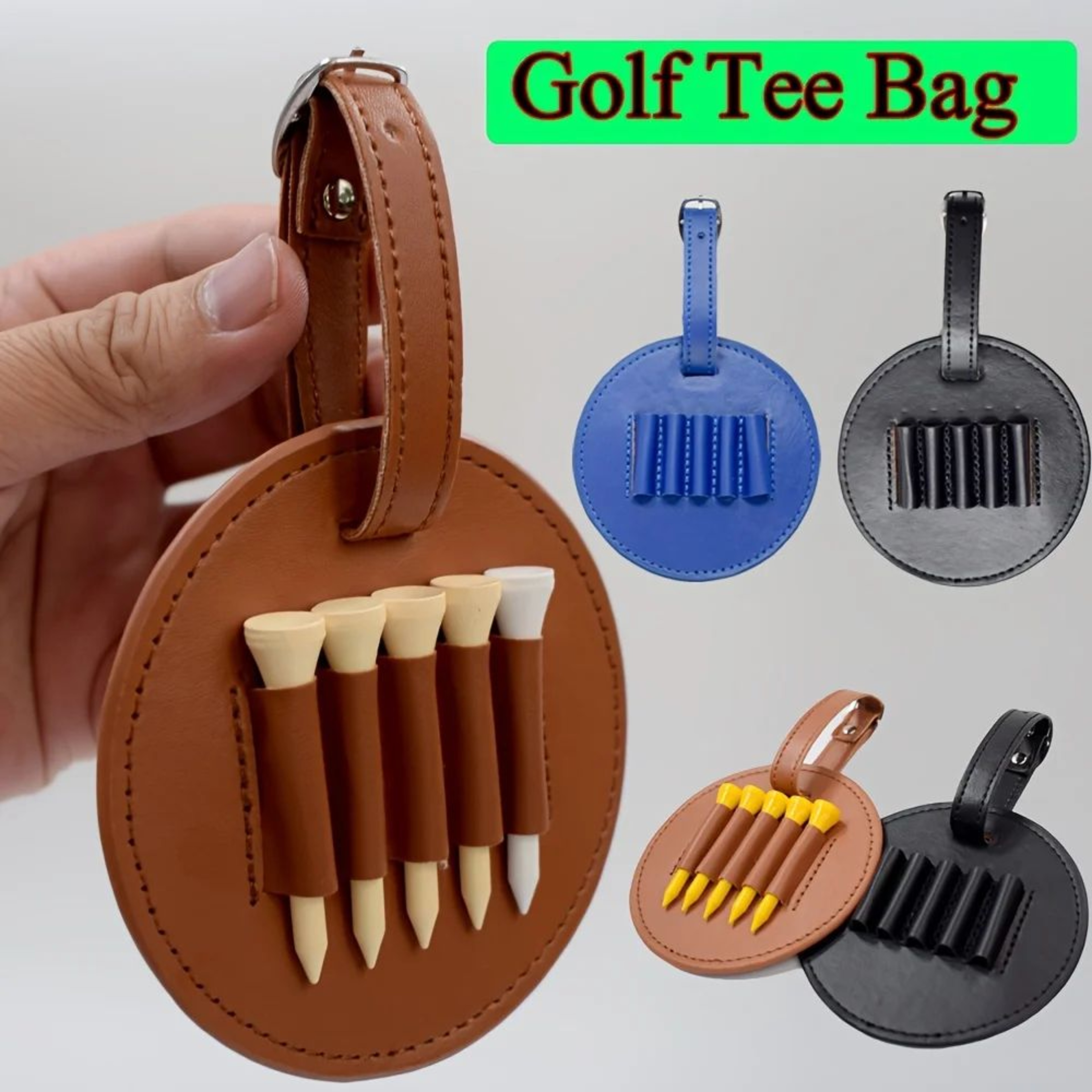 Round Golf Ball Storage Bag With Leather Loop Buckle  Portable Golf Ball Holder Pouch For Golf Trai 5
