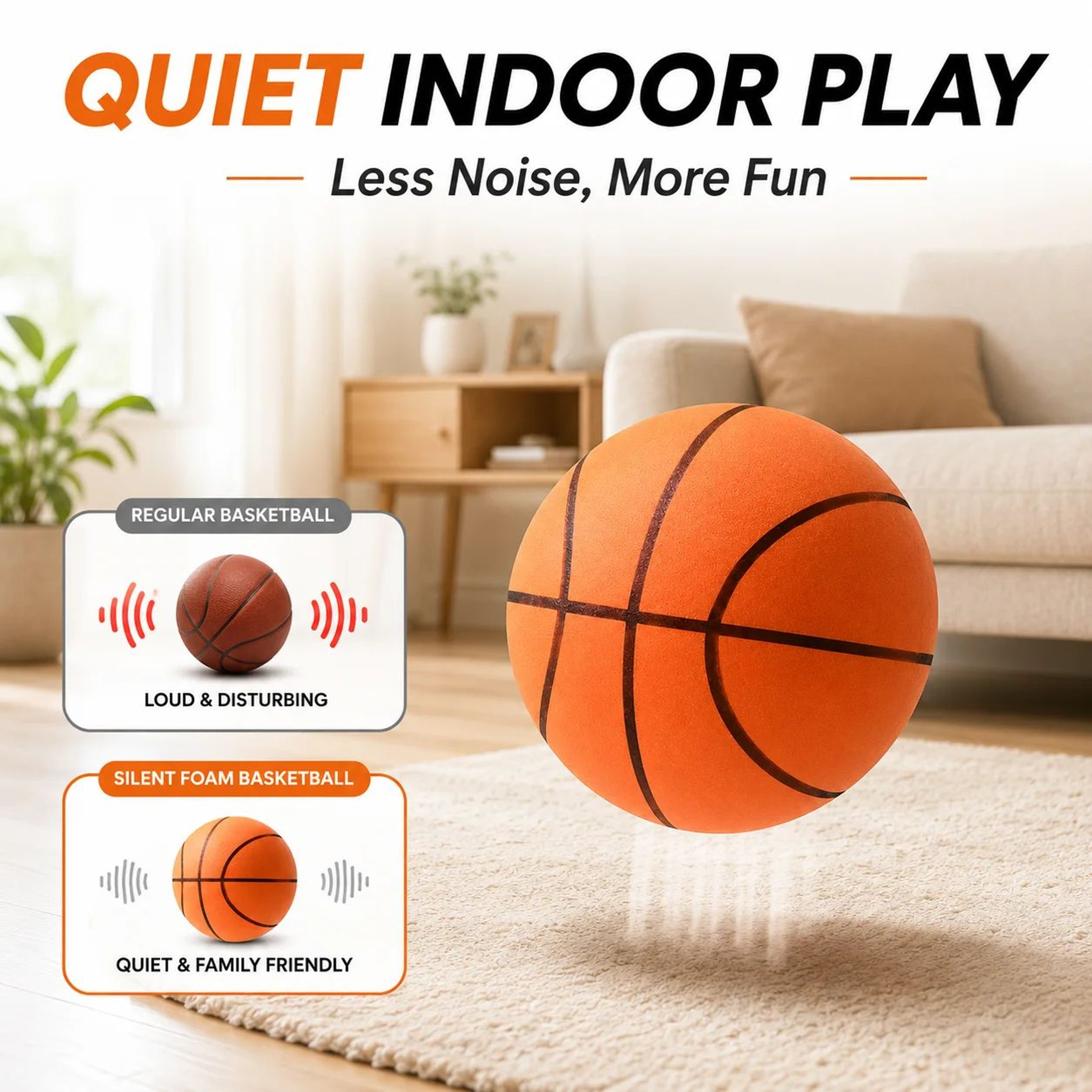 Silent Foam Basketball  High Bounce Noiseless Indoor Training Ball For Dribbling Practice Sizes 3 5 1