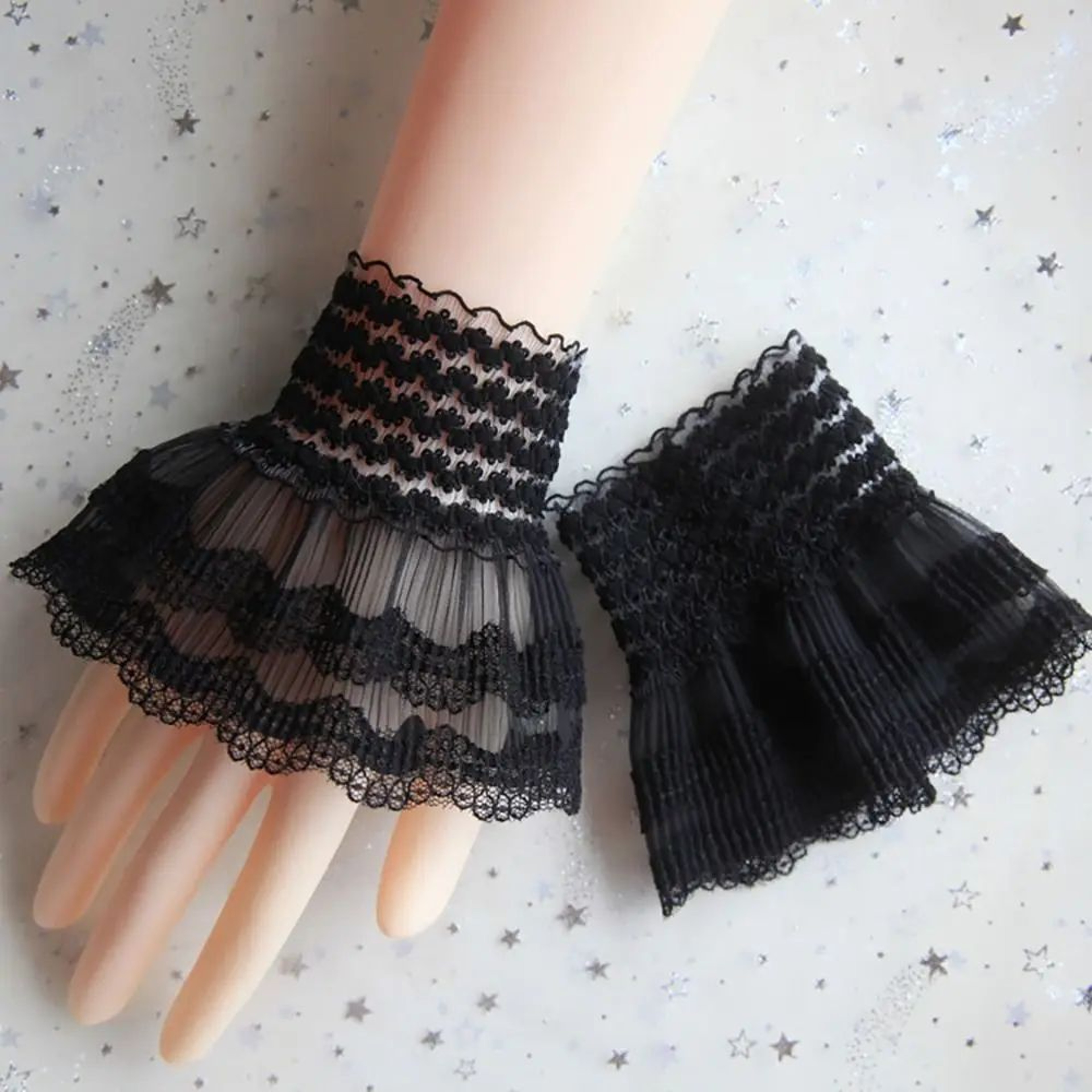 1 Pair Lace Detachable Sleeve Cuffs  Ruffle Fake Cuffs Sun Protection Wrist Sleeves For Women Sweat 18