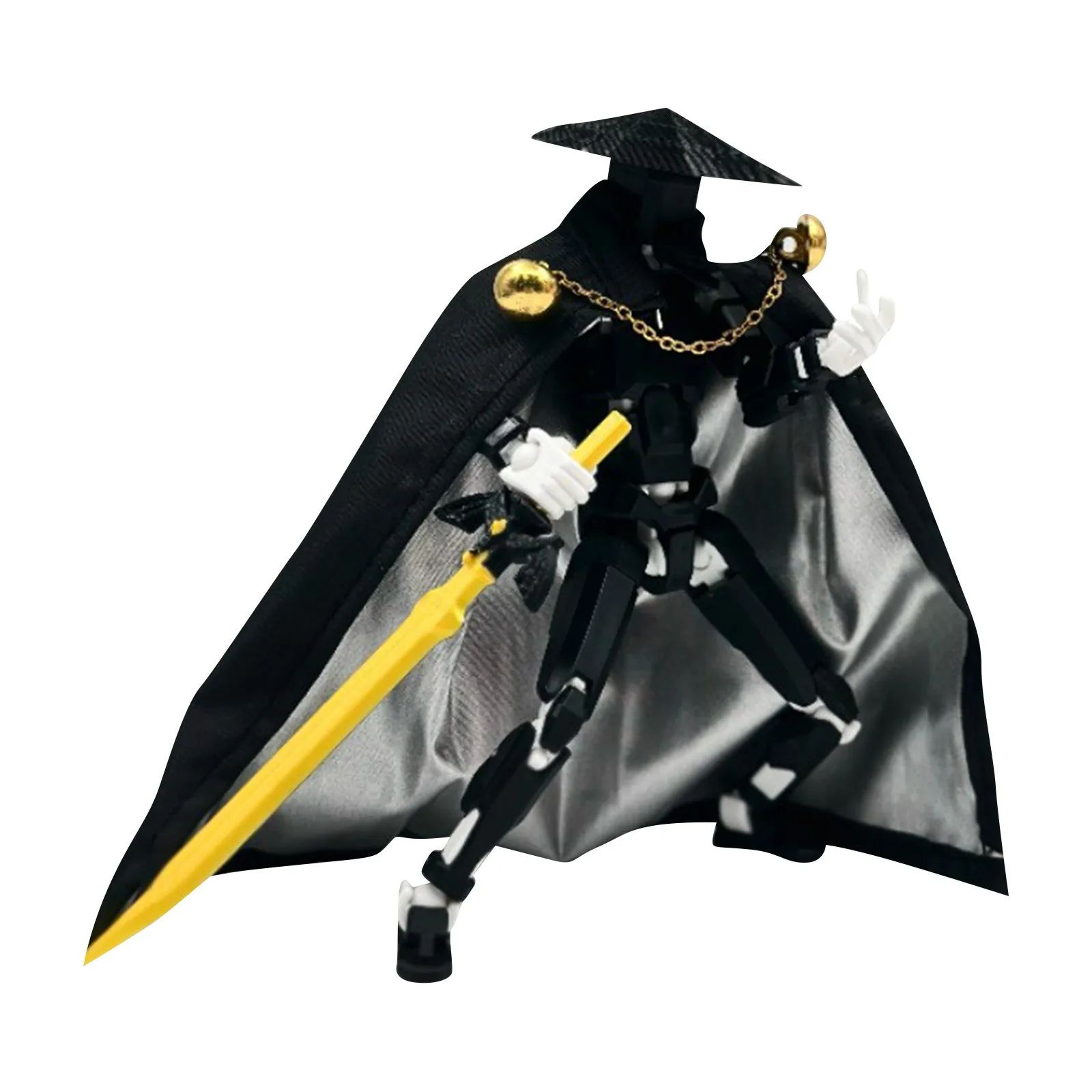 T13 MultiJointed Action Figure  Movable Swordsman Dummy With Cape Hat 8 Weapons  Interchangeable Ha 9