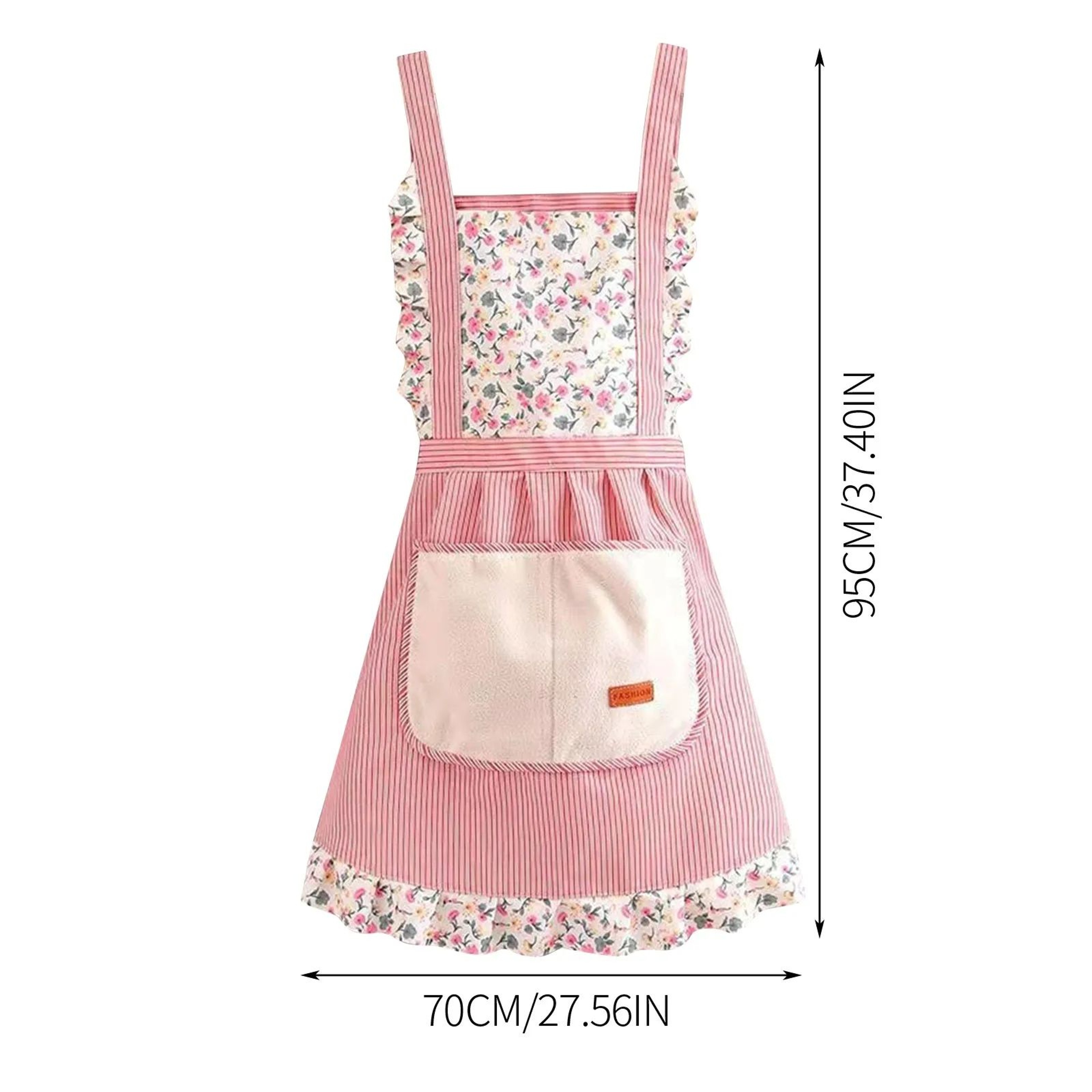 Pink Floral Canvas Apron  Breathable Kitchen Cooking Apron With WaistHugging Fit For Women 5