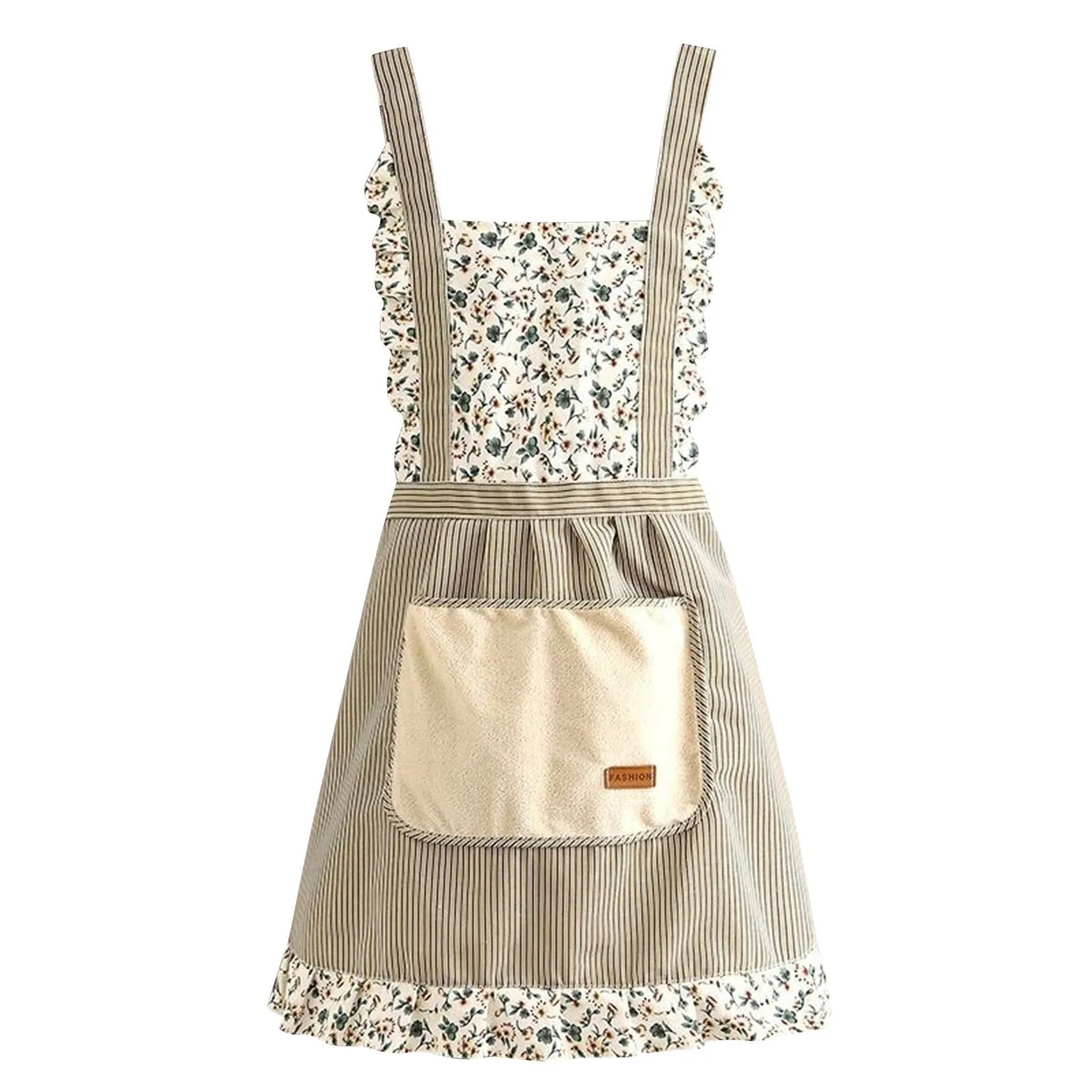 Pink Floral Canvas Apron  Breathable Kitchen Cooking Apron With WaistHugging Fit For Women 3