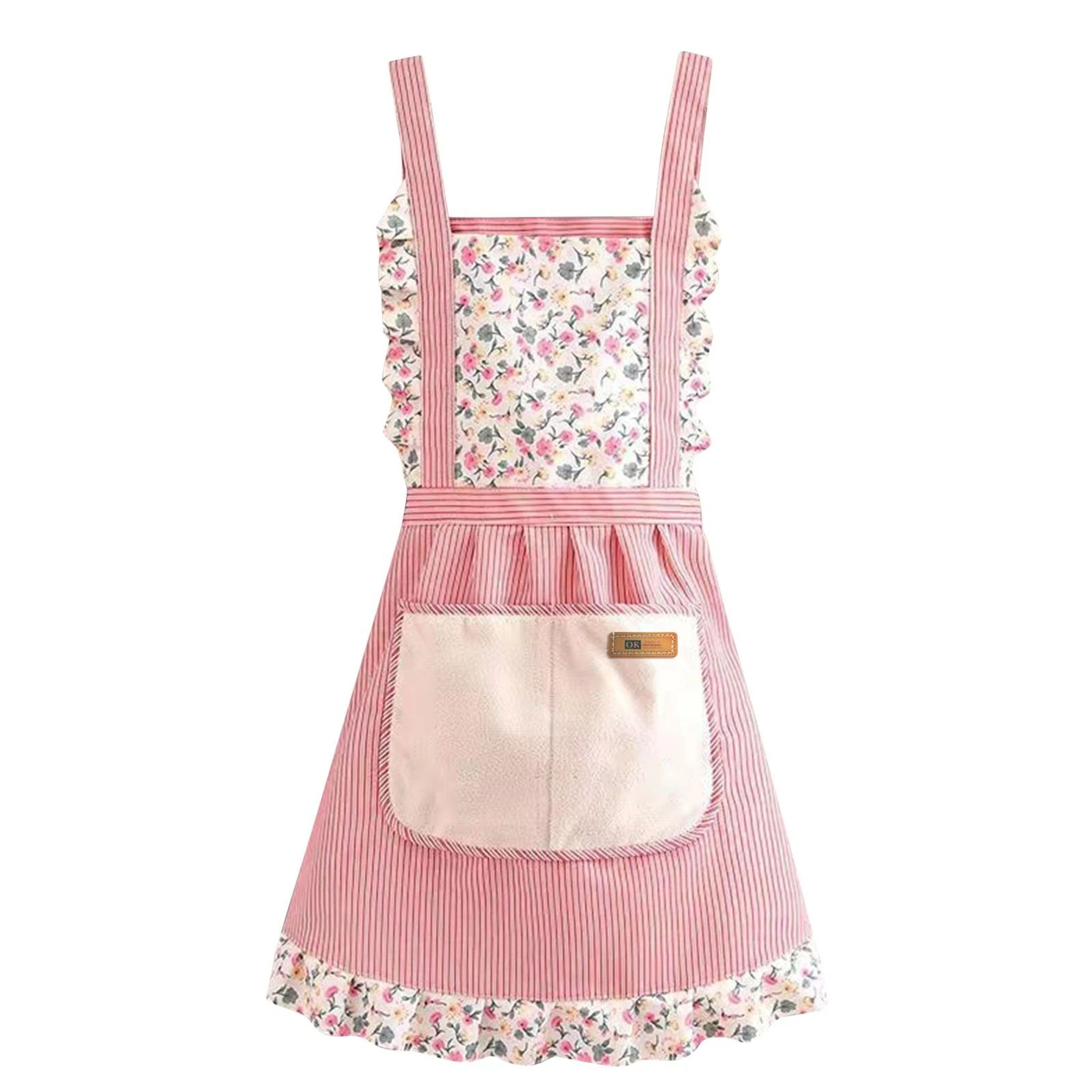Pink Floral Canvas Apron  Breathable Kitchen Cooking Apron With WaistHugging Fit For Women 2