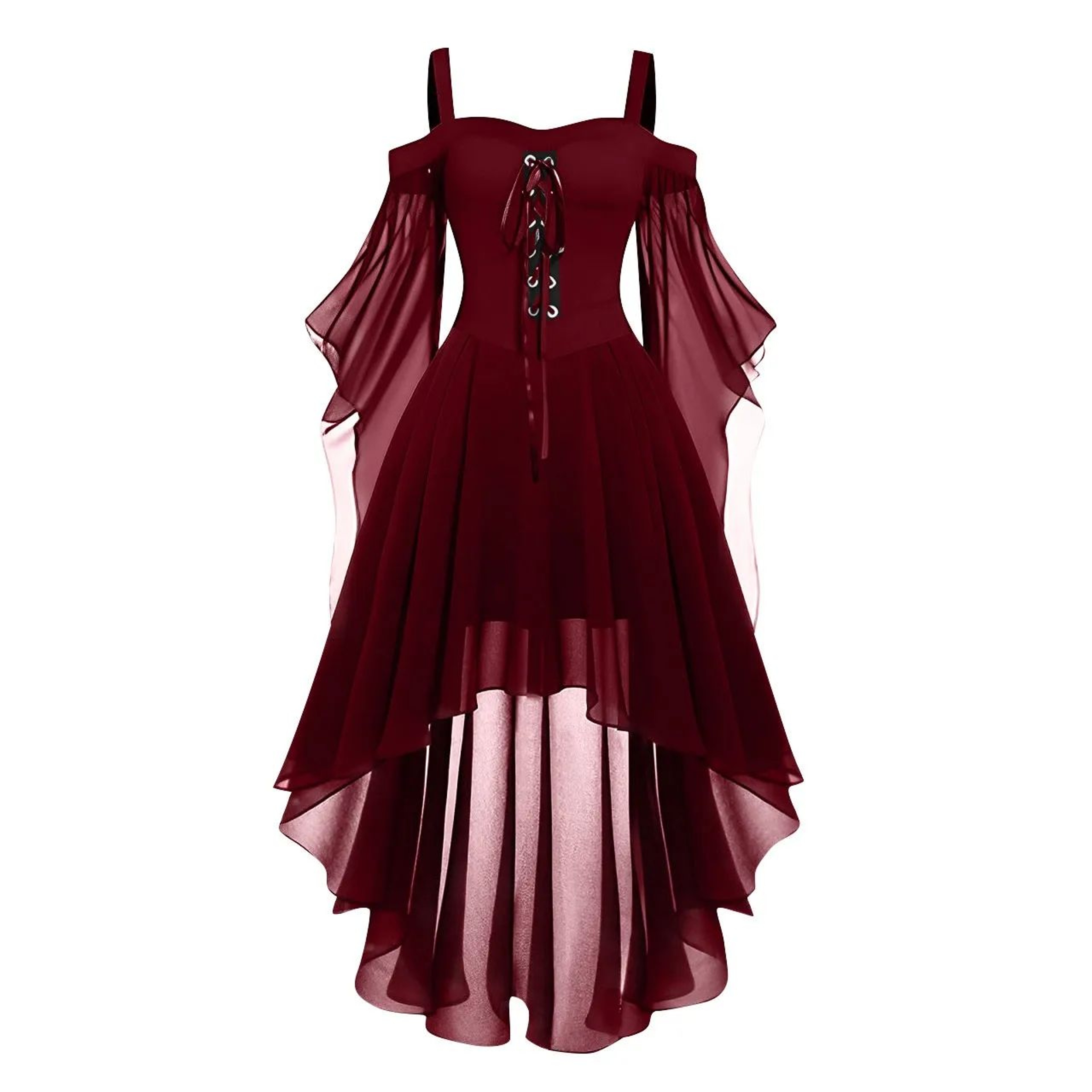 Womens Medieval Witch Dress  Plus Size Gothic Halloween Costume With Cold Shoulder Butterfly Sleeve 7