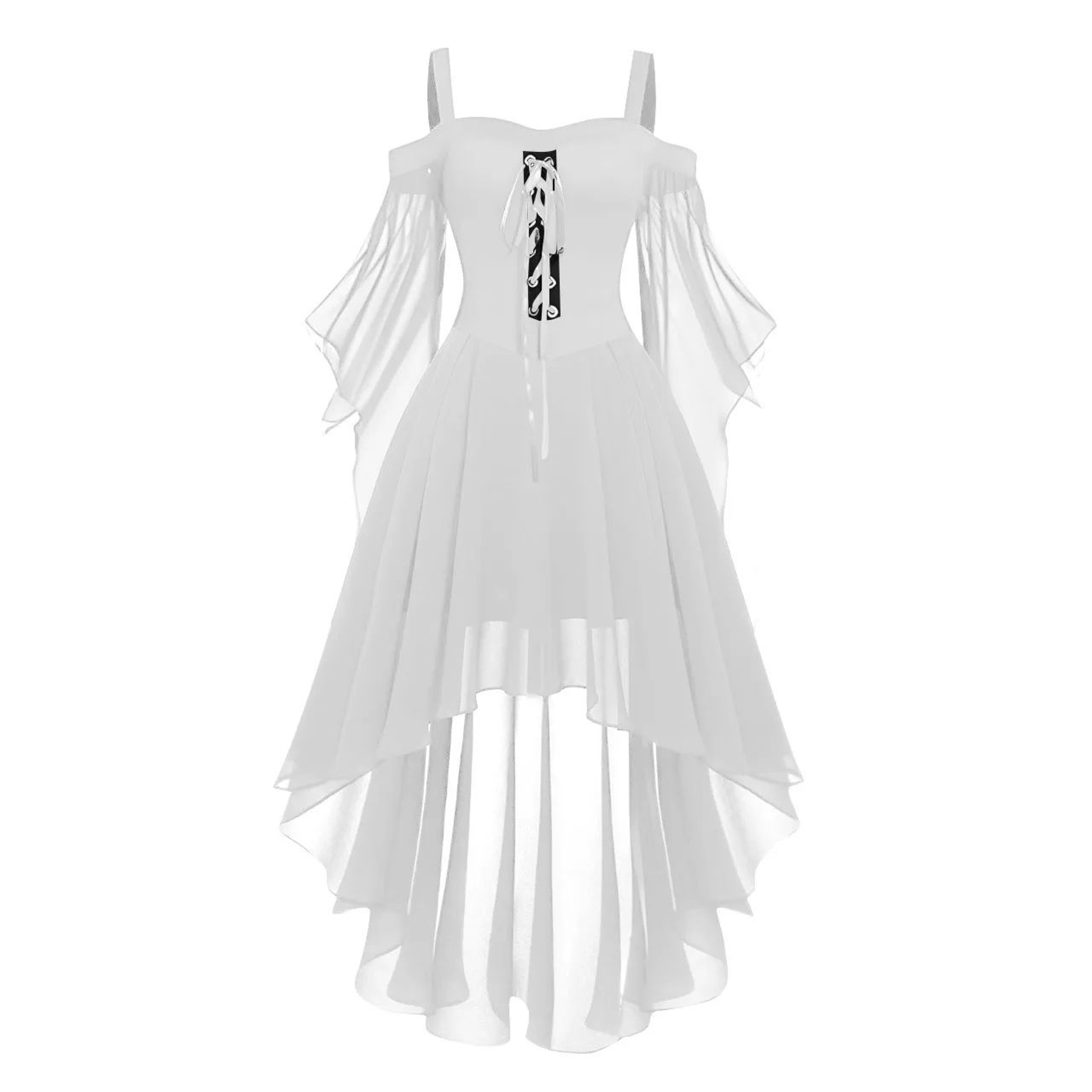 Womens Medieval Witch Dress  Plus Size Gothic Halloween Costume With Cold Shoulder Butterfly Sleeve 12
