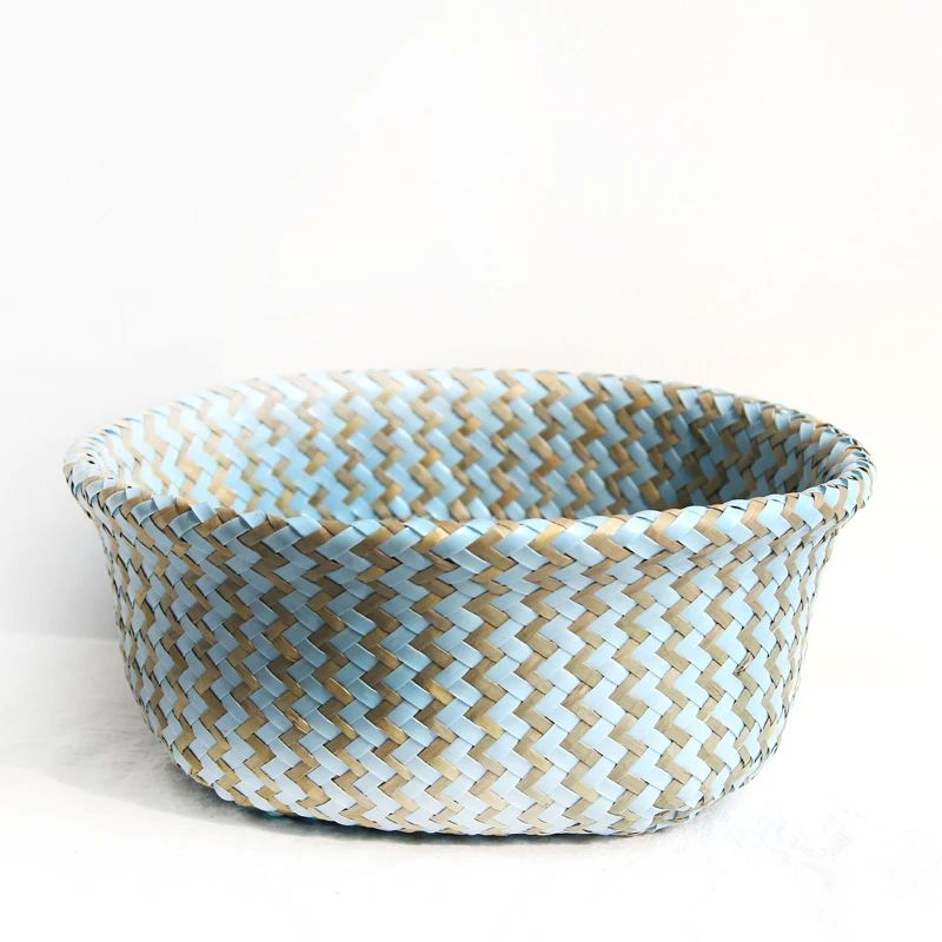 Boho Wicker Storage Basket  Handmade Collapsible Woven Laundry Hamper Striped Flower Pot  Natural H 3