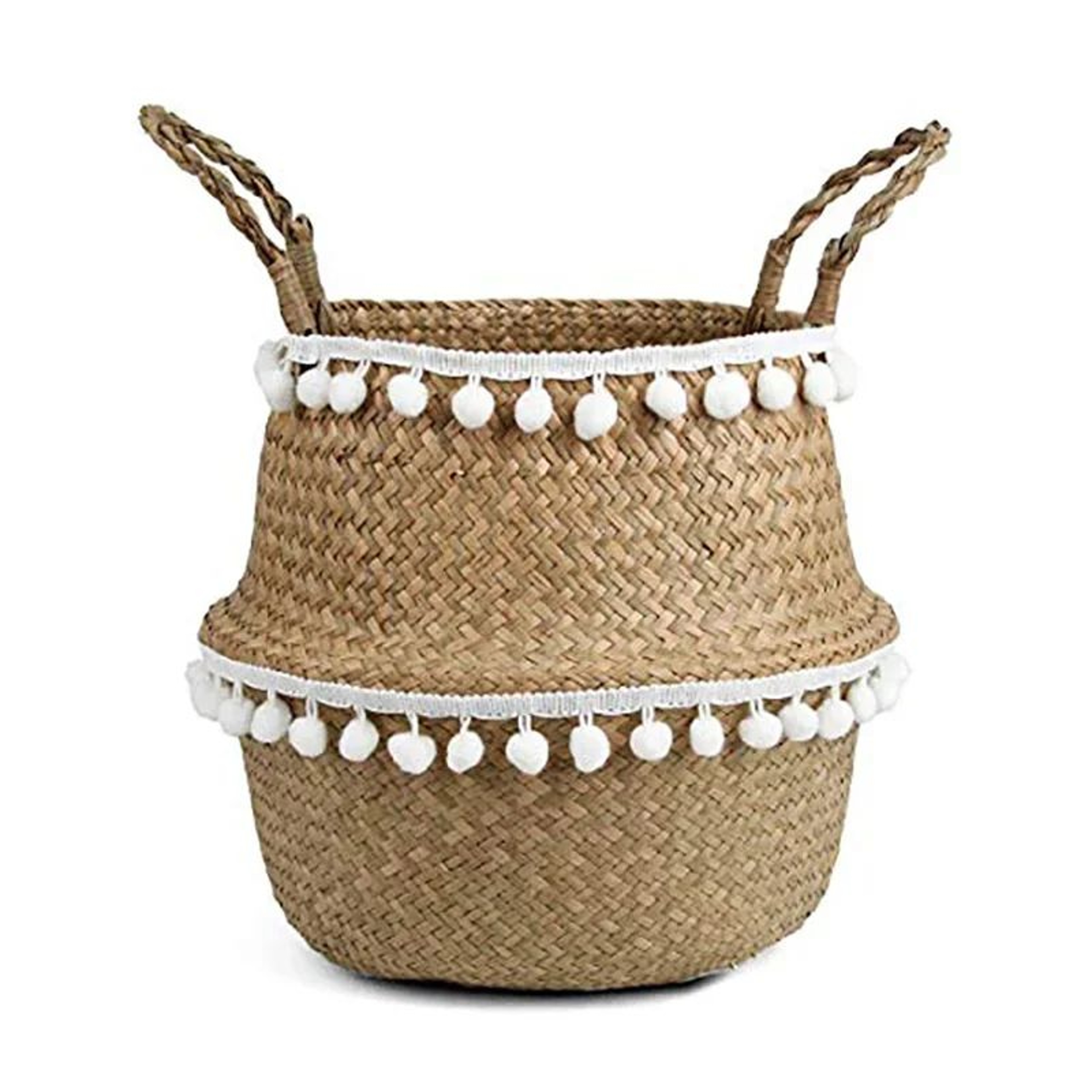 Handmade Wicker Storage Basket  Foldable Seagrass Rattan Belly Planter Woven Laundry  Flower Pot Ba 4