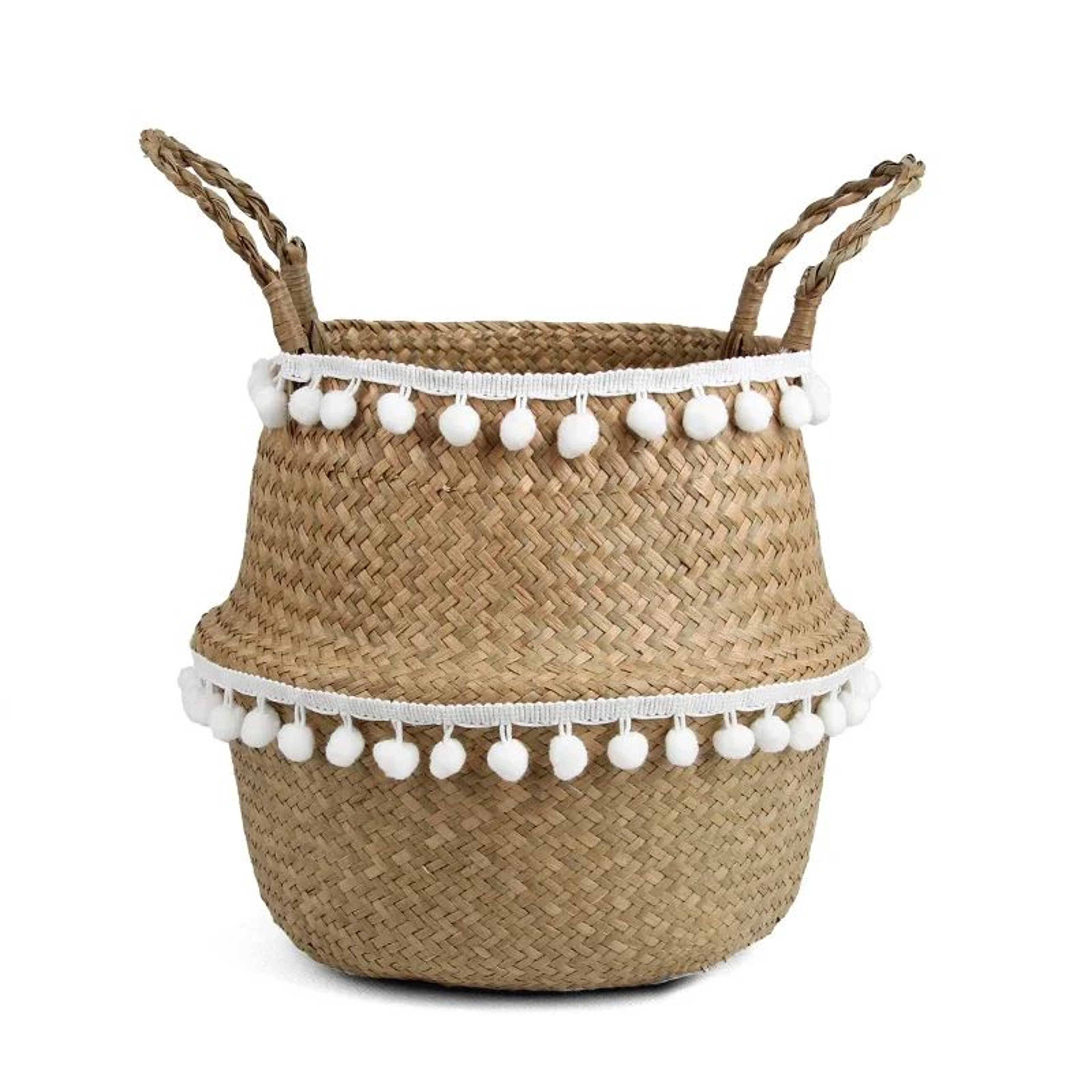 Handmade Wicker Storage Basket  Foldable Seagrass Rattan Belly Planter Woven Laundry  Flower Pot Ba 6