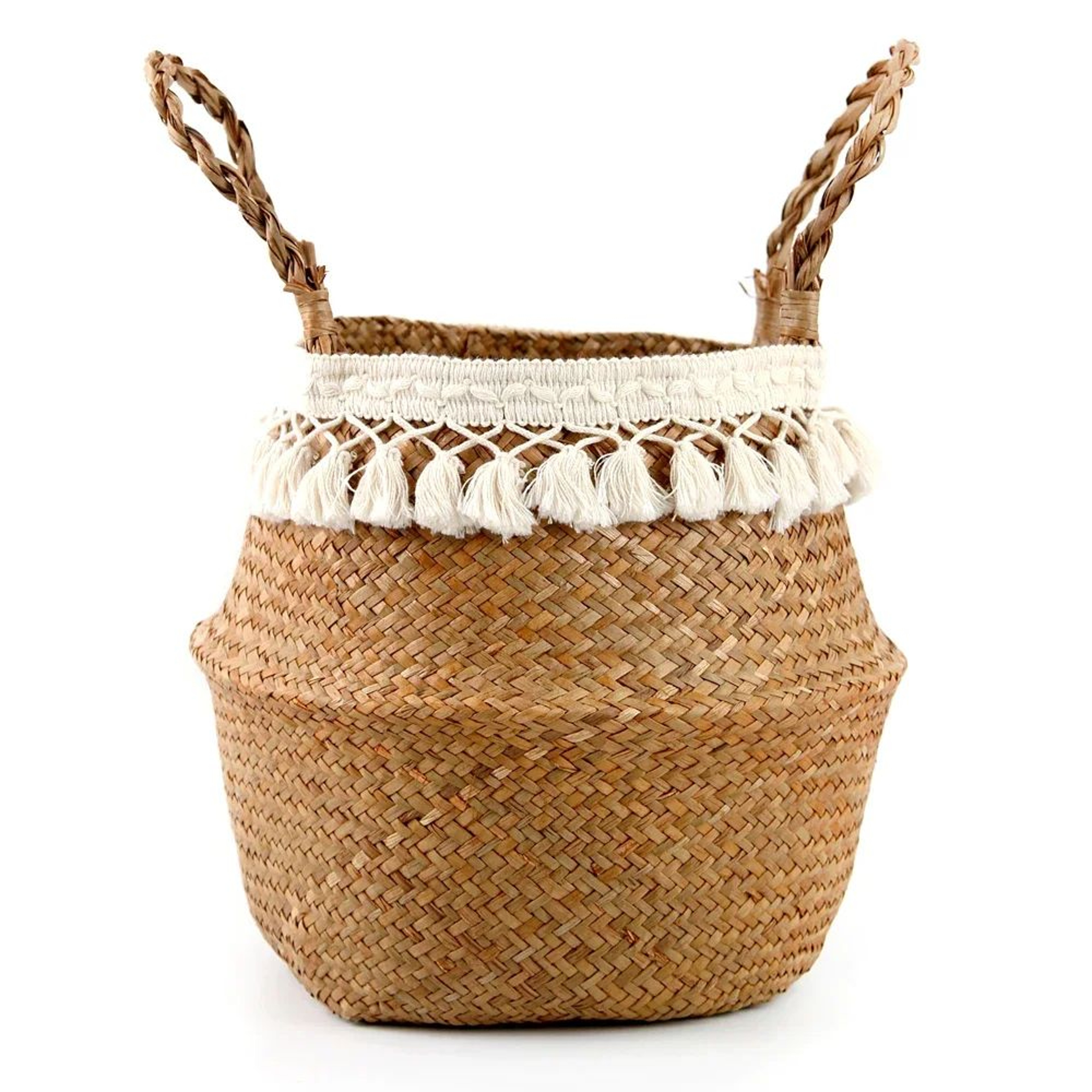 Handmade Wicker Storage Basket  Foldable Seagrass Rattan Belly Planter Woven Laundry  Flower Pot Ba 7