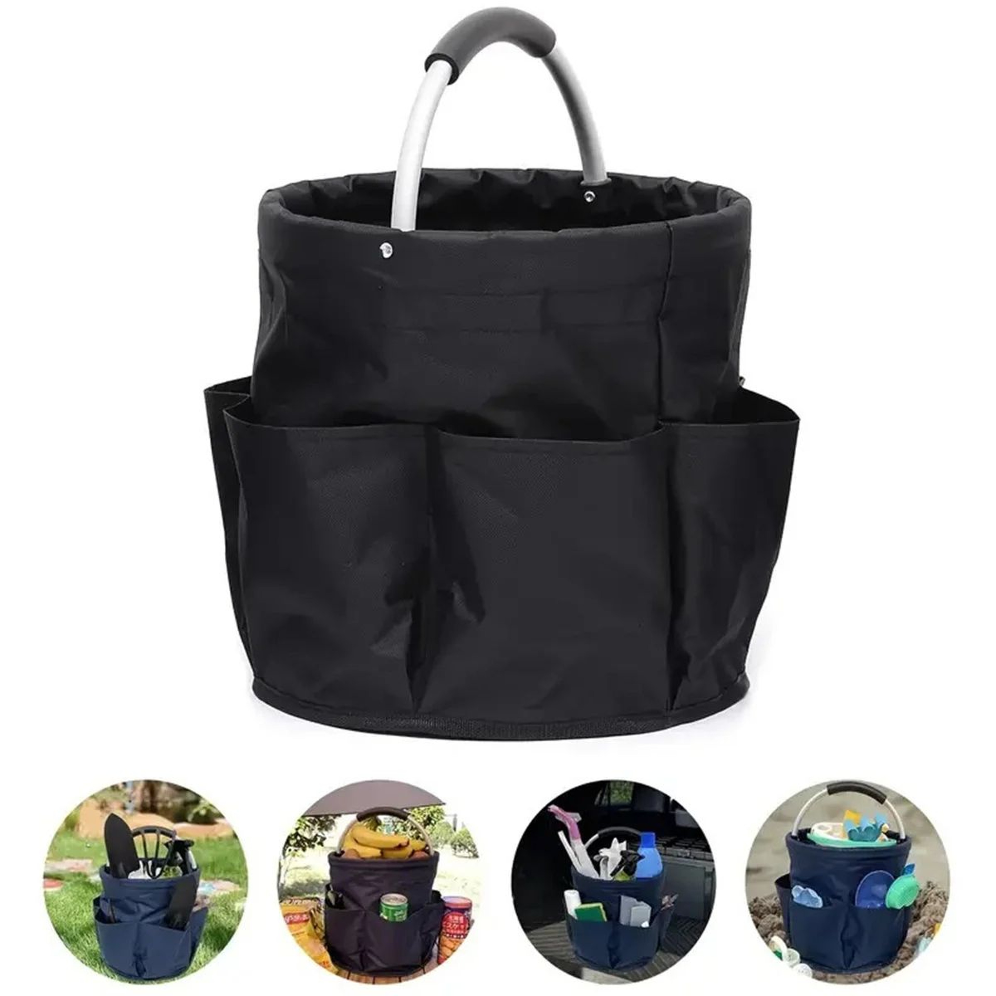 Portable Foldable Storage Basket  Fabric Picnic Garden Tool Travel Toiletry  Outdoor Hand Carry Org 4