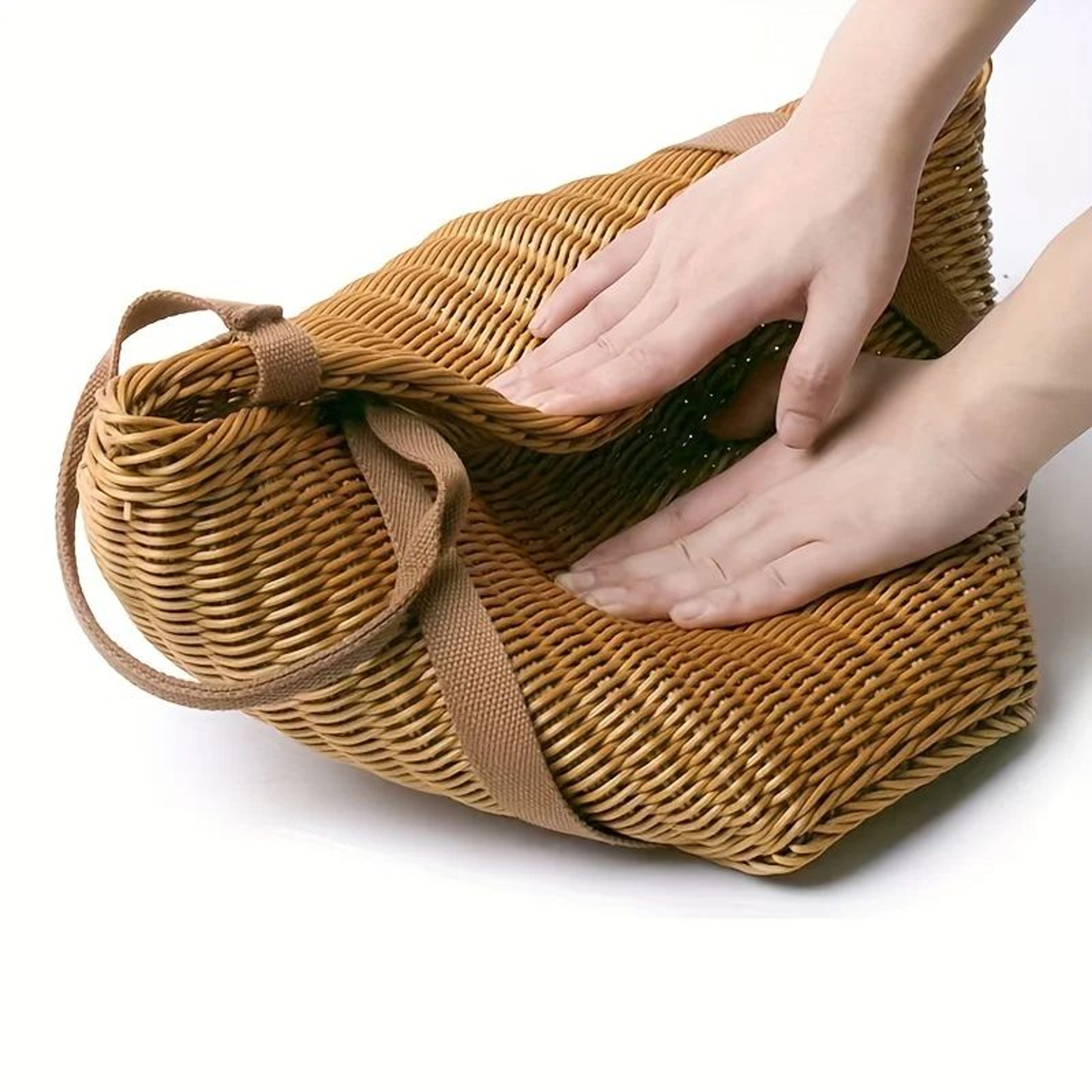 Large Handwoven Storage Basket  Plant Fiber  Plastic Lidded Organizer For Shelves Shopping Home  Ou 4
