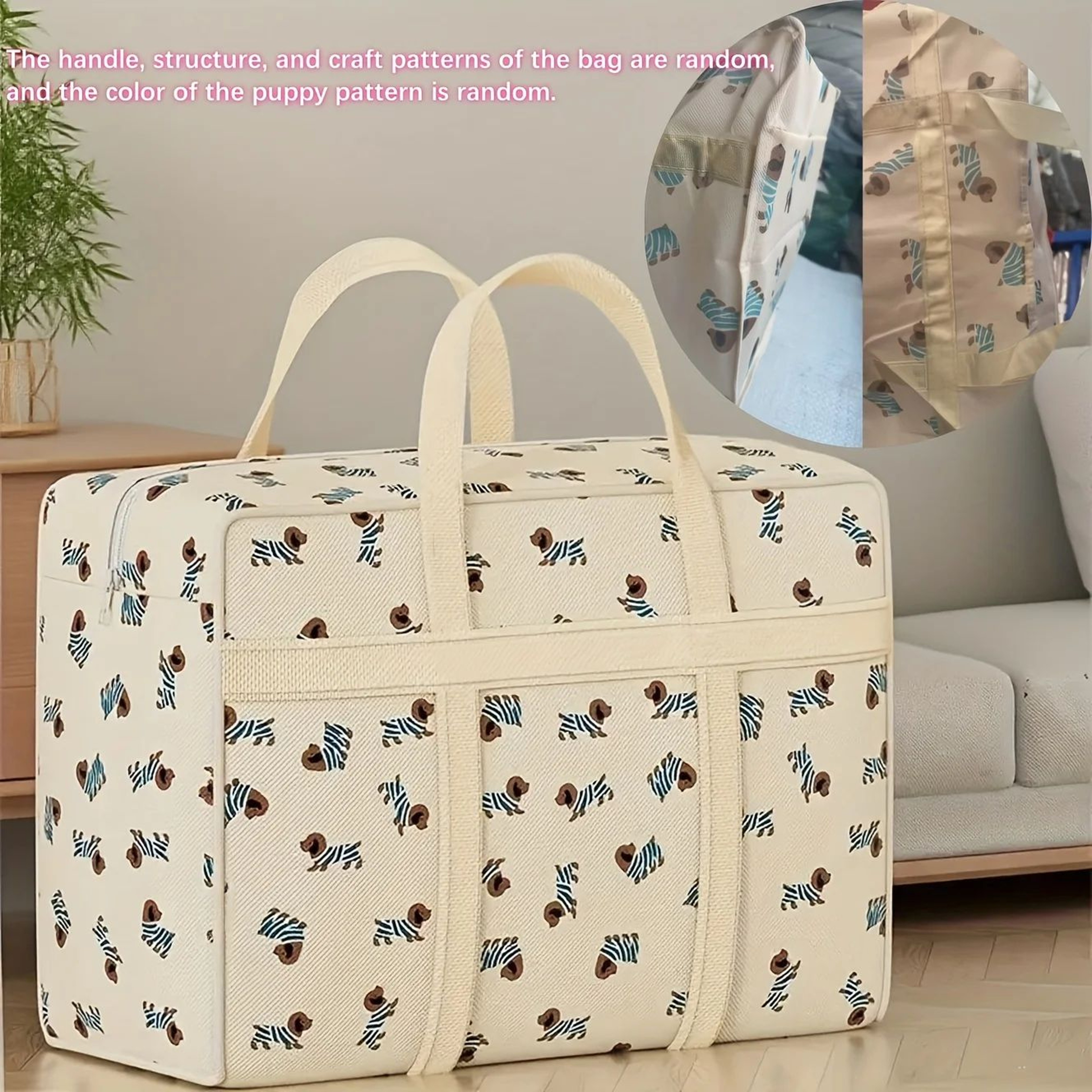 Cute Puppy Foldable Travel Organizer Bag  Large Capacity Polyester Luggage Storage Tote For Packing 2