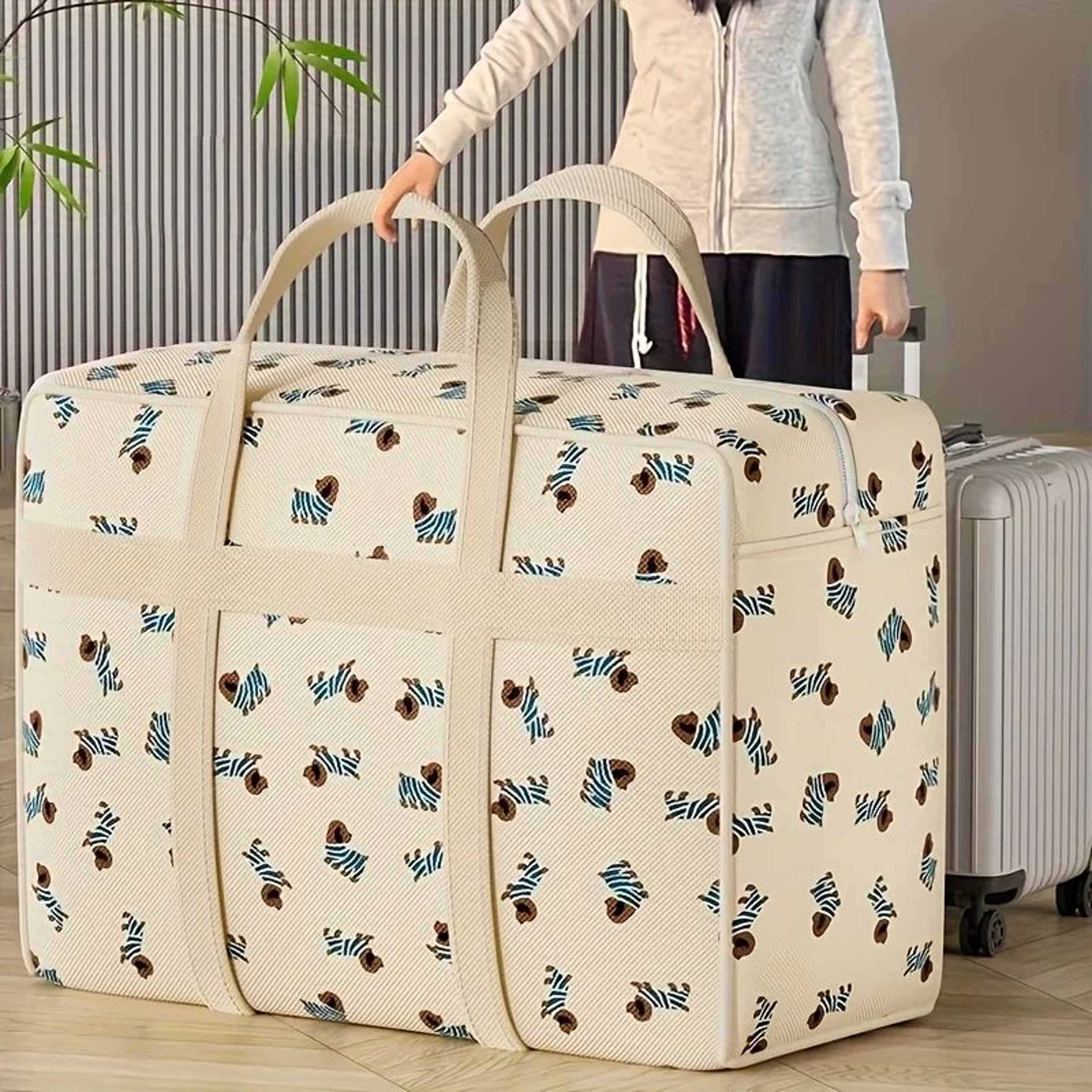 Cute Puppy Foldable Travel Organizer Bag  Large Capacity Polyester Luggage Storage Tote For Packing 0