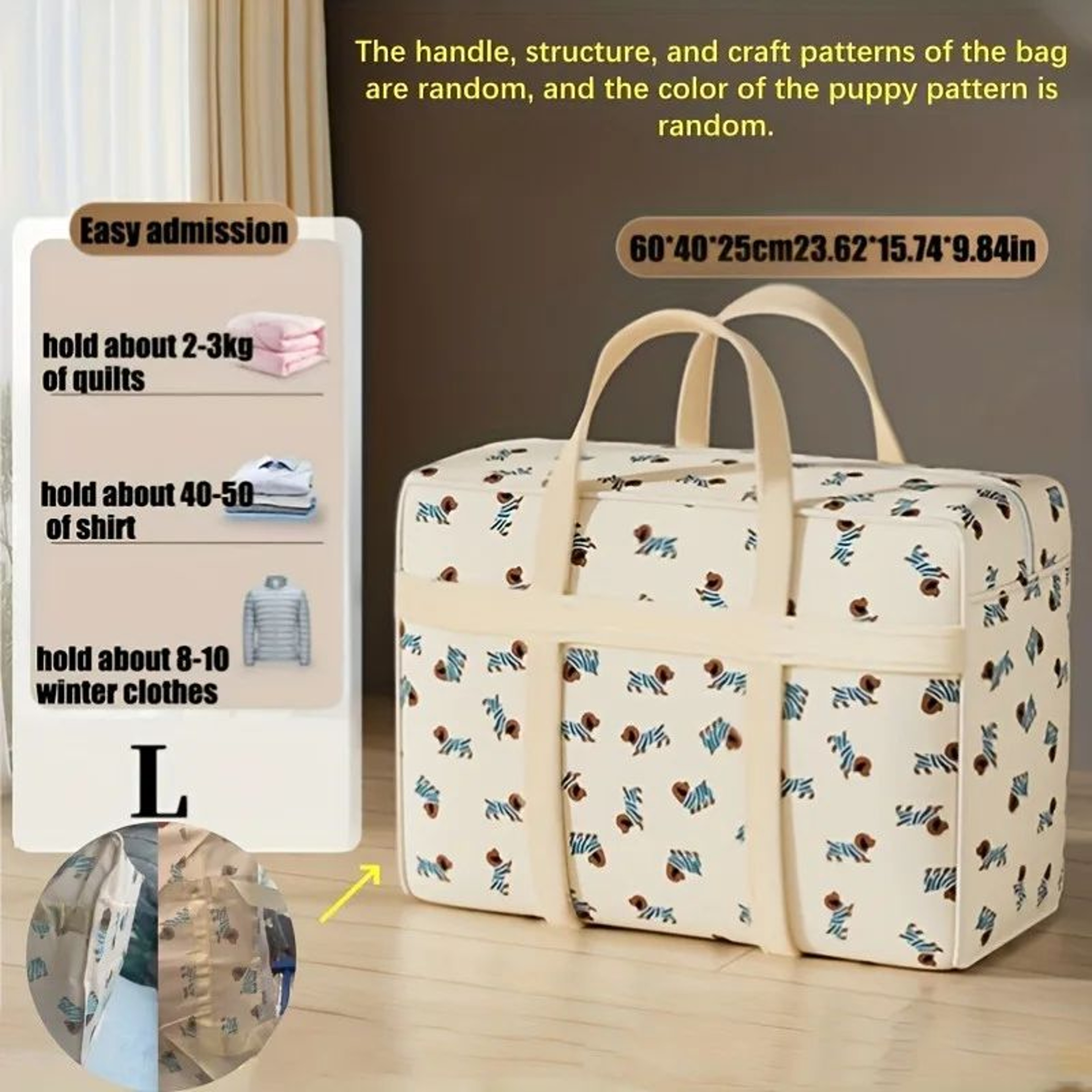 Cute Puppy Foldable Travel Organizer Bag  Large Capacity Polyester Luggage Storage Tote For Packing 7