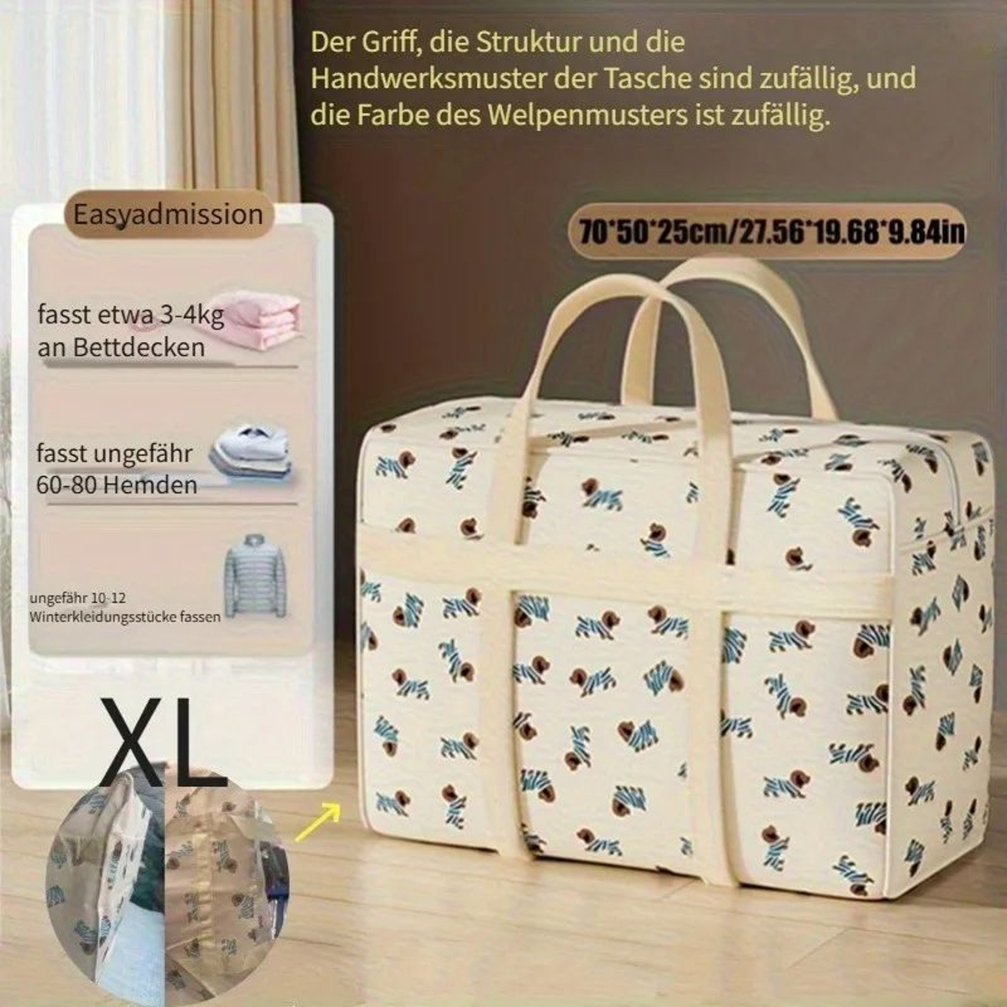 Cute Puppy Foldable Travel Organizer Bag  Large Capacity Polyester Luggage Storage Tote For Packing 8