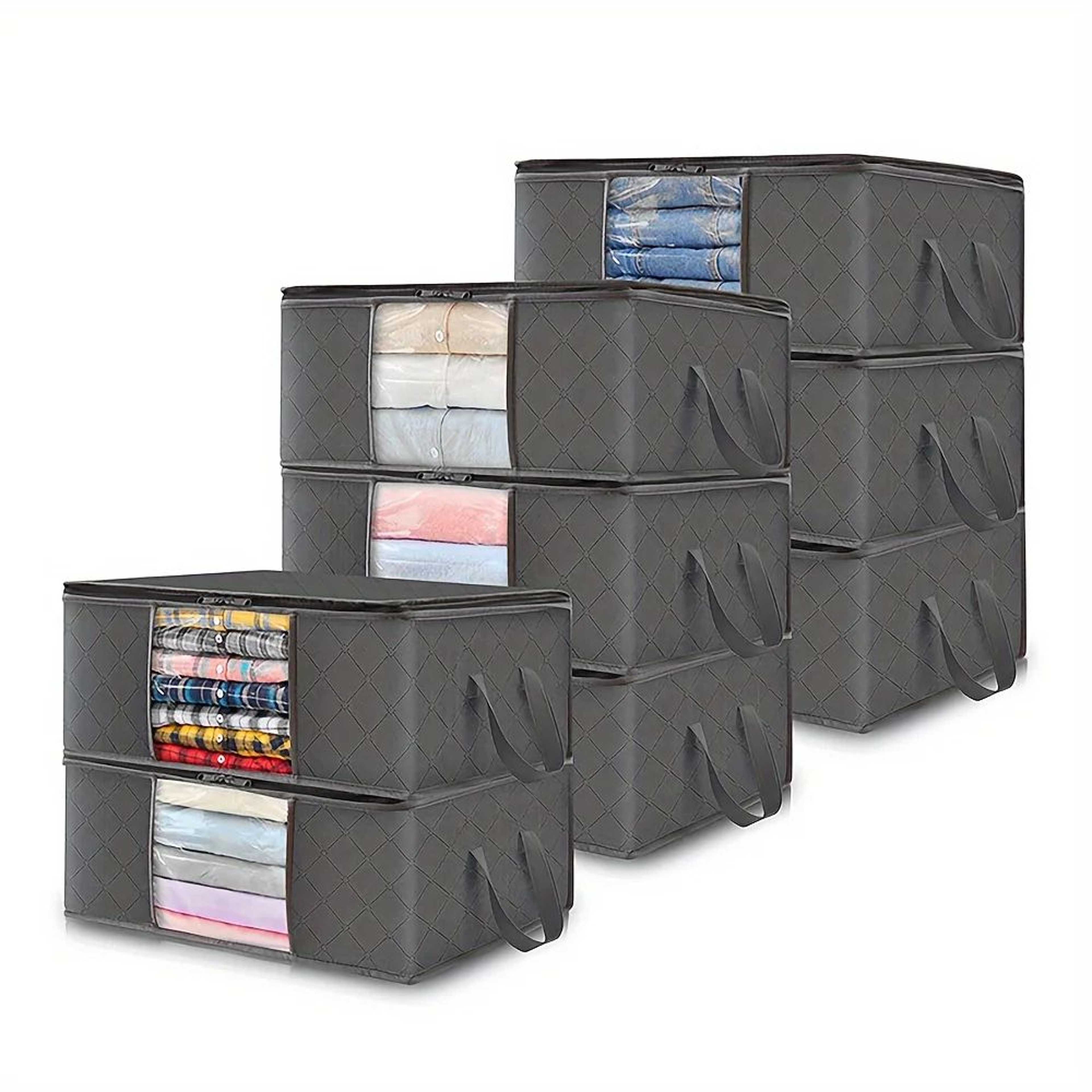 35L Foldable Fabric Storage Bags  Quilted NonWoven Organizer Boxes With Clear Windows For Clothes B 0